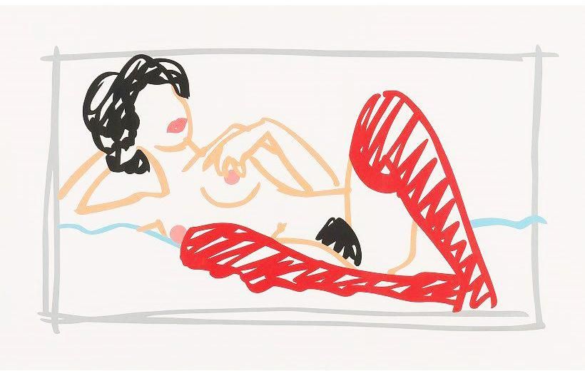 Tom Wesselmann Fast Sketch Red Stocking Nude Signed Print