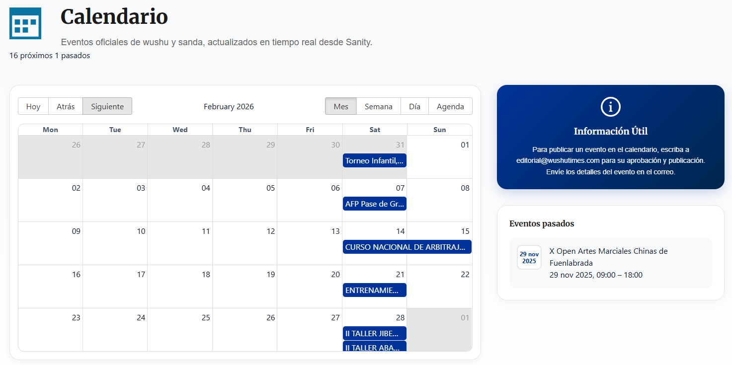 Calendario de eventos y competiciones de wushu
