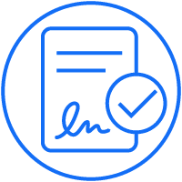 Blue icon representing a contract - funding for restaurants - SkyTab