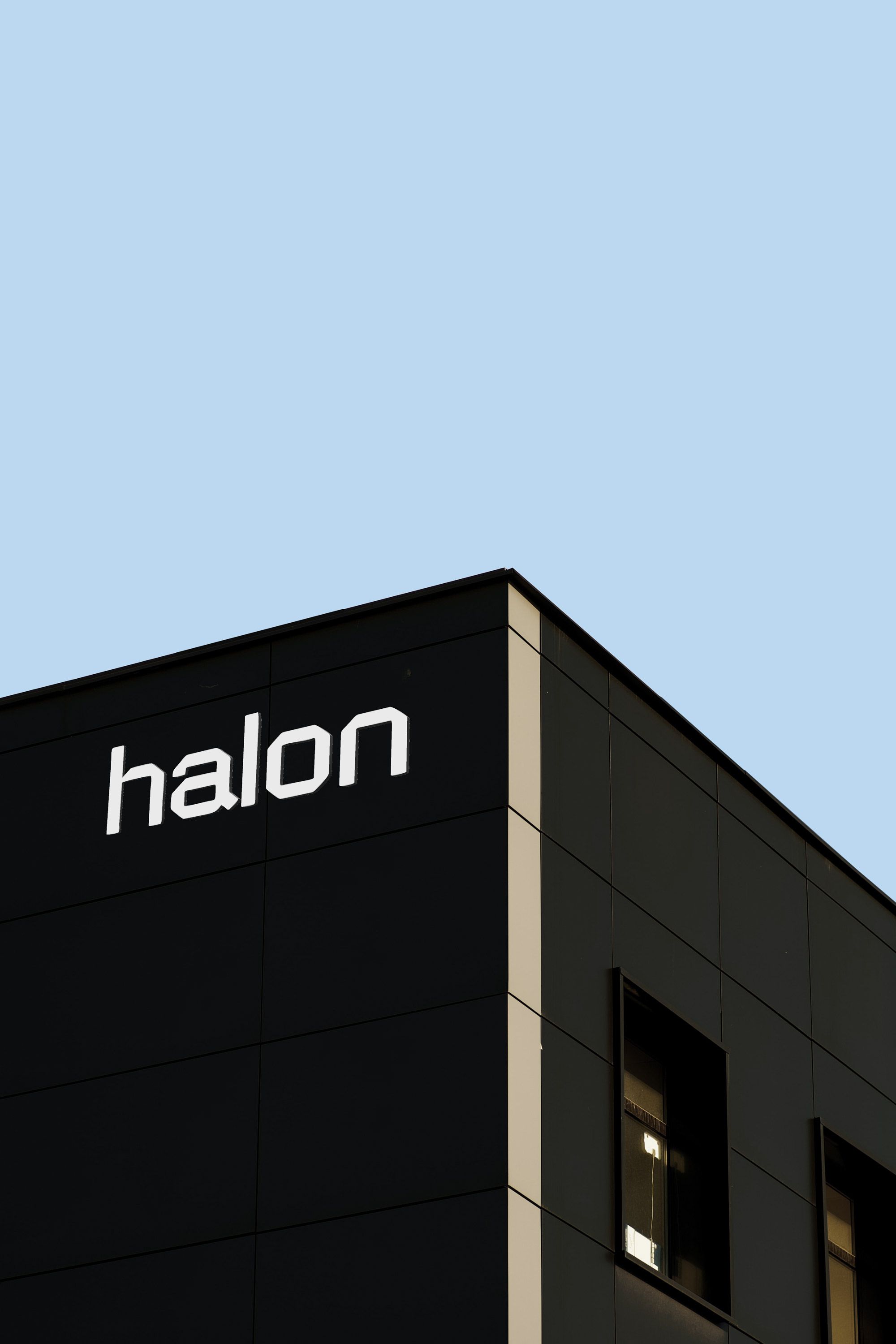 Halon building exterior and tote bag
