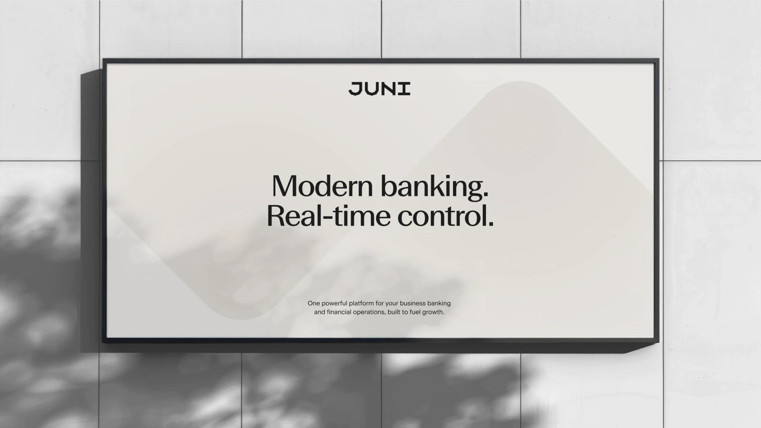 Billboard with Juni modern banking slogan