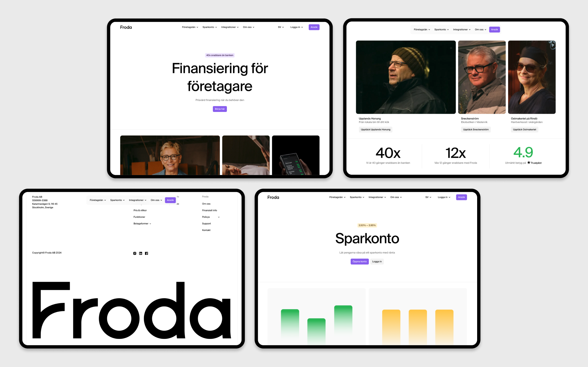 Froda desktop website navigation