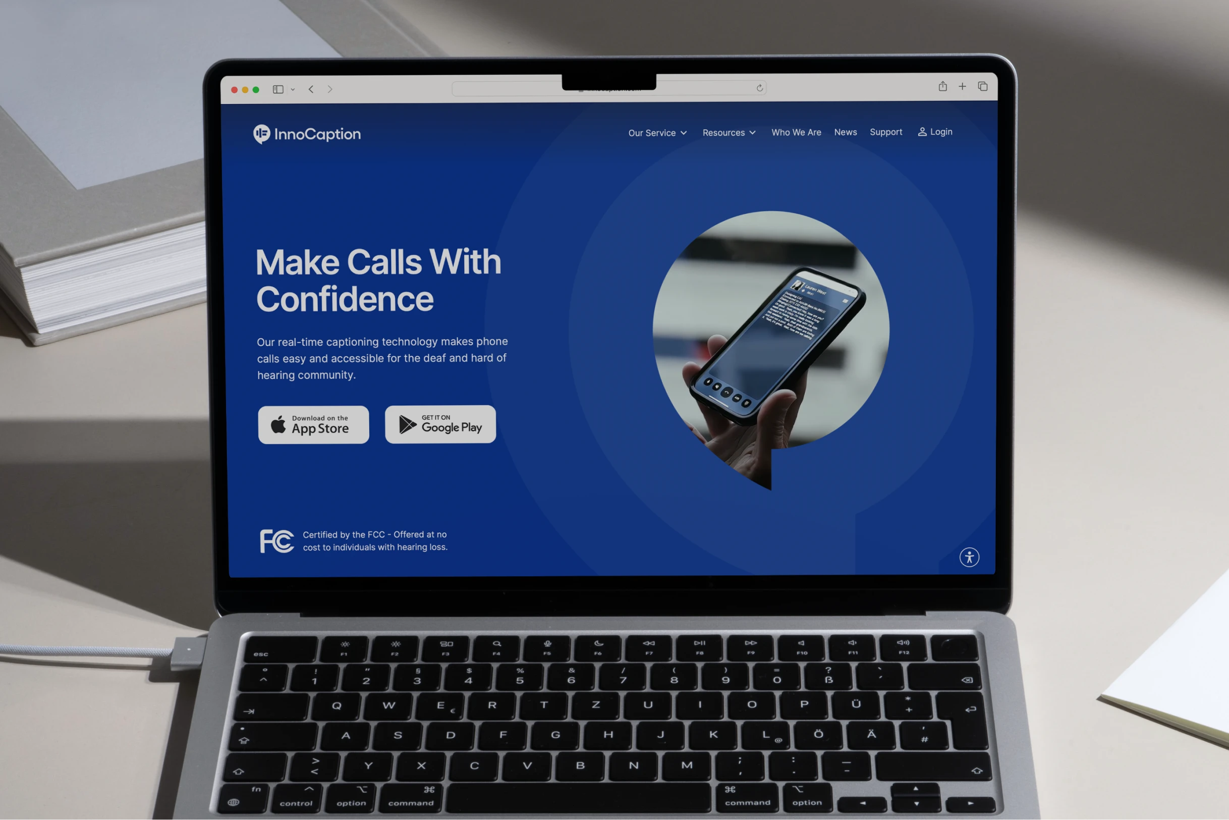 InnoCaption website on laptop