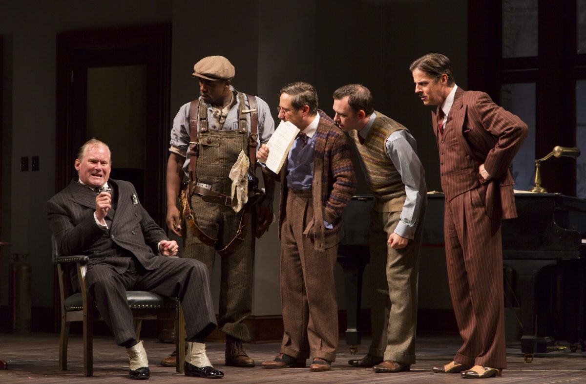 Pictured (L to R): Timothy Shew, Jason Bowen, Christopher Fitzgerald, Nate Corddry, Rick Holmes. Photograph T. Charles Erickson.