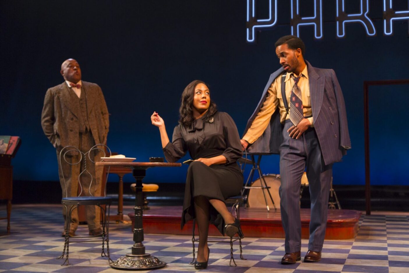 Pictured (L to R): Keith Randolph Smith (Corn), De'Adre Aziza (Silver) and Andre Holland (P-Sam). Photograph T .Charles Erickson.