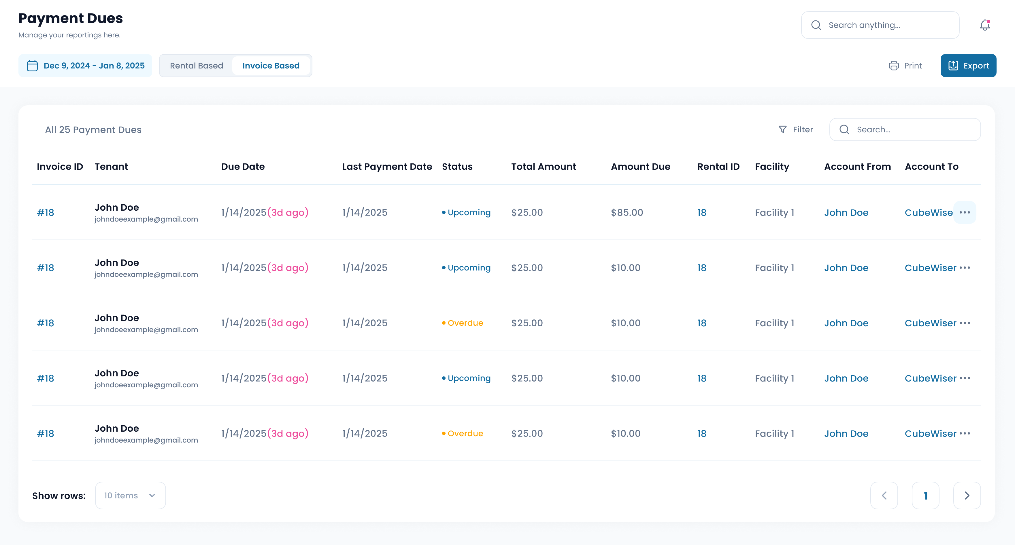Payment Dues - Invoice Based