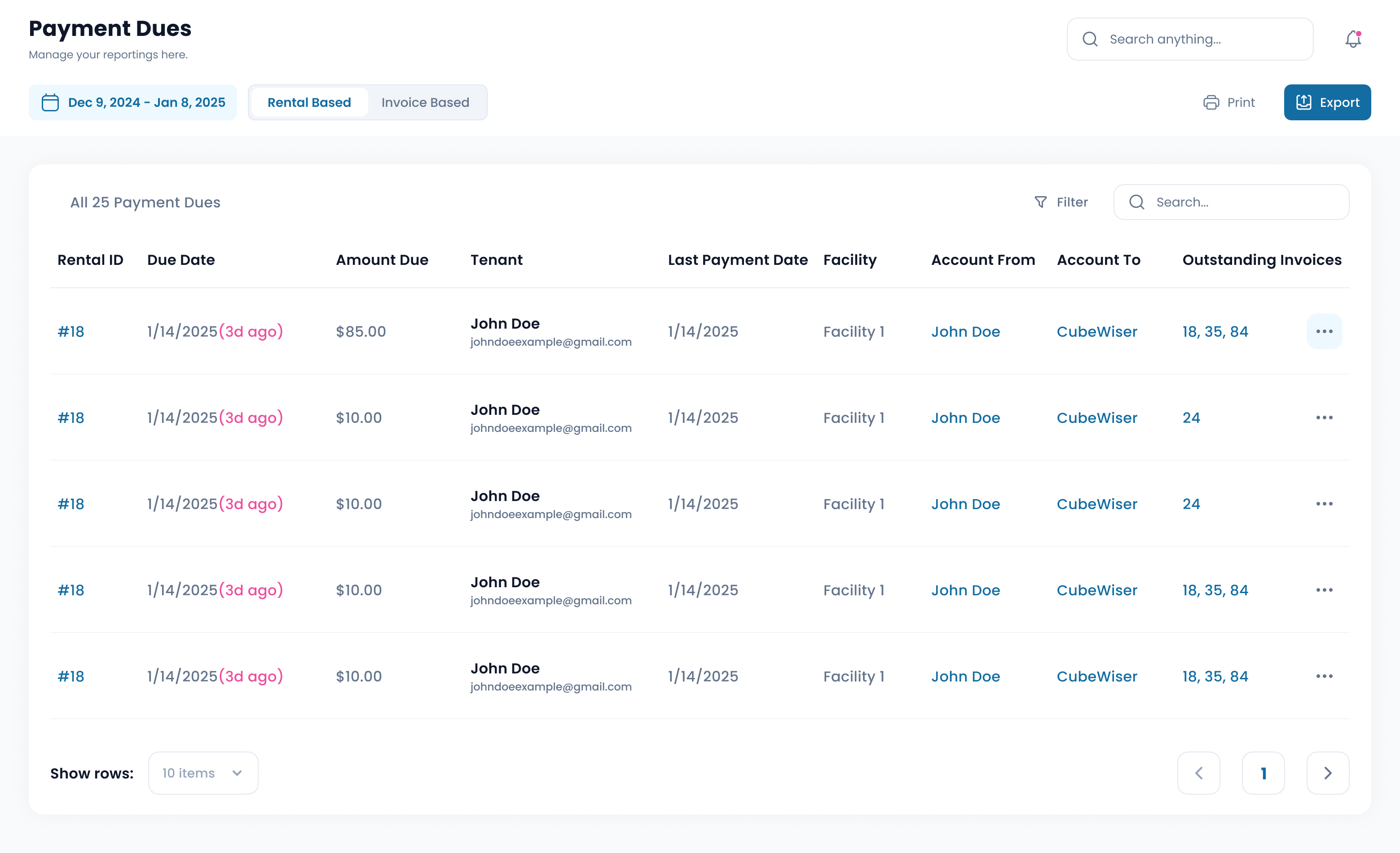 Payment Dues - Rental Based