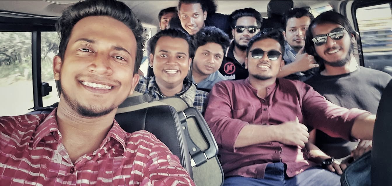 A Kureghor selfie packed into the back of a van.