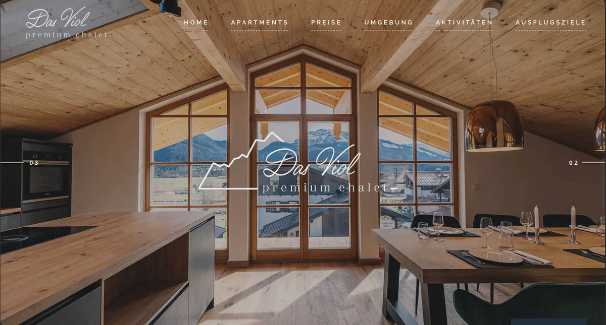 Ursprüngliche Chalet-Viol-Website mit Chaletmotiv und Apartmentangebot