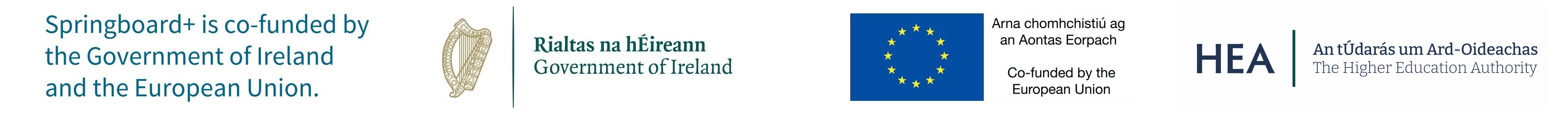 Springboard+ is co-funded by the Government of Ireland and the European Union. Logos of the Government of Ireland, the European Union and the Higher Education Authority (HEA).