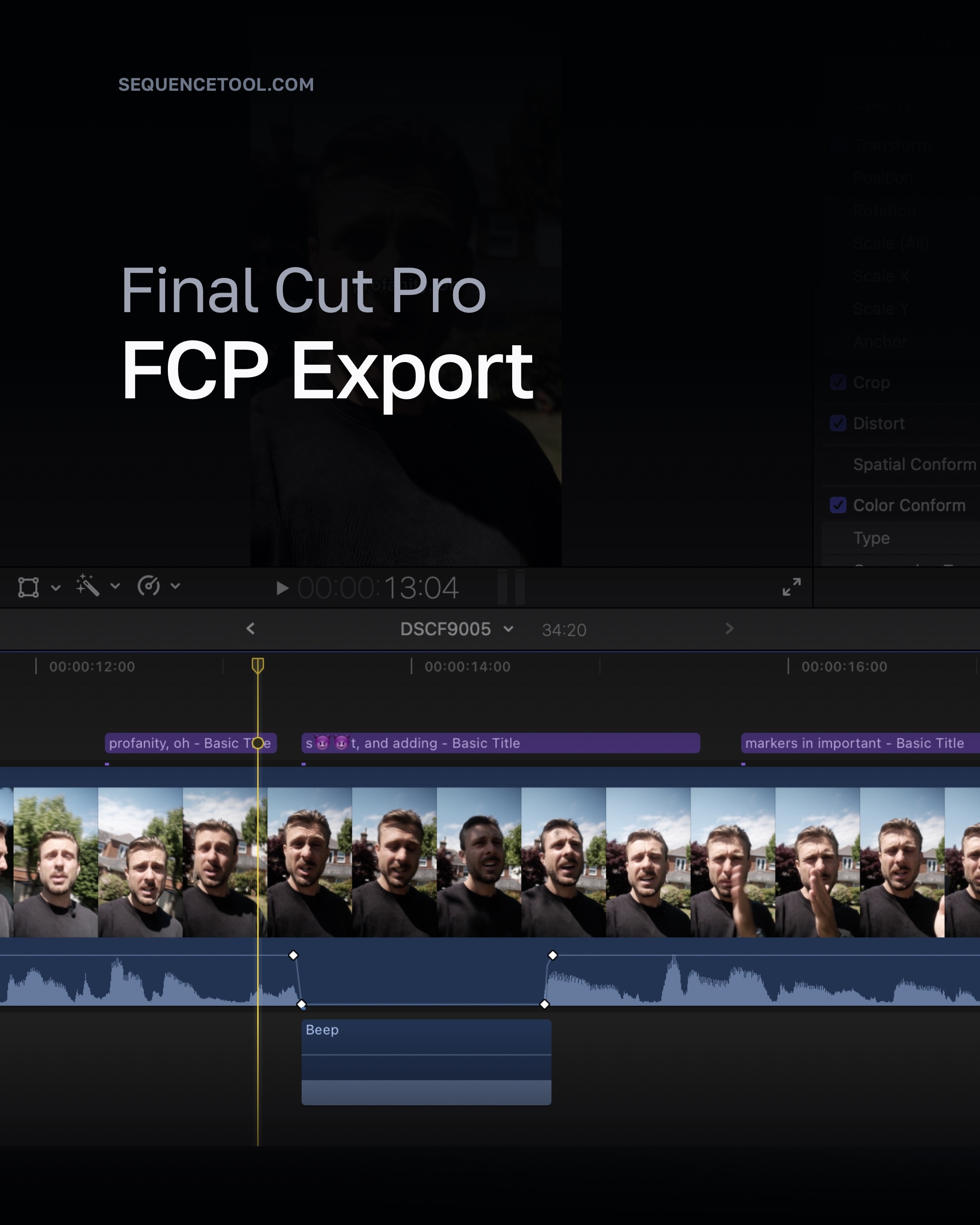 Send your edit to Final Cut Pro. Sequence exports the soft cuts, markers, titles, and audio choices into an FCP-ready…