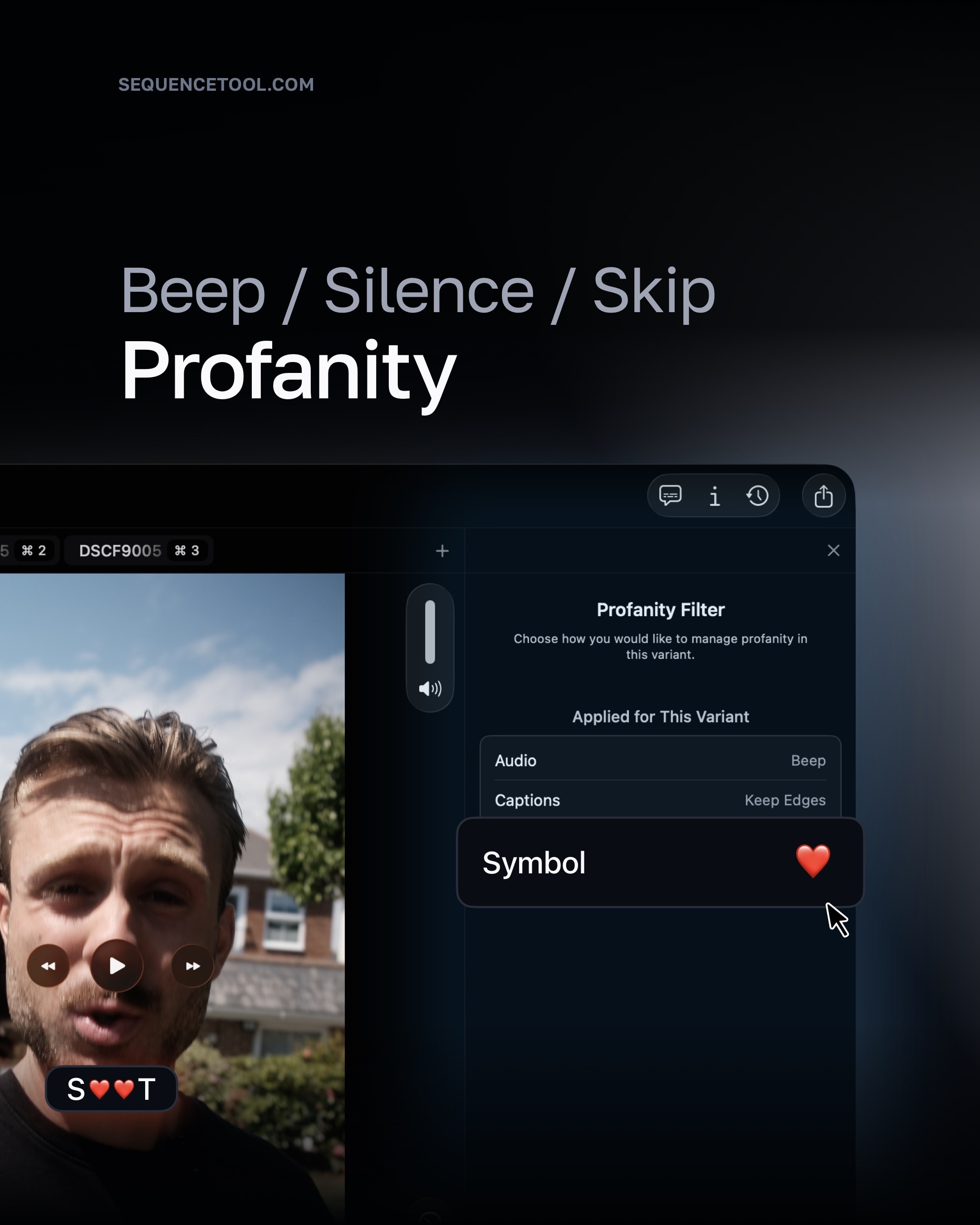Hide swearing with any symbol, and export as native titles into FCP or Resolve.