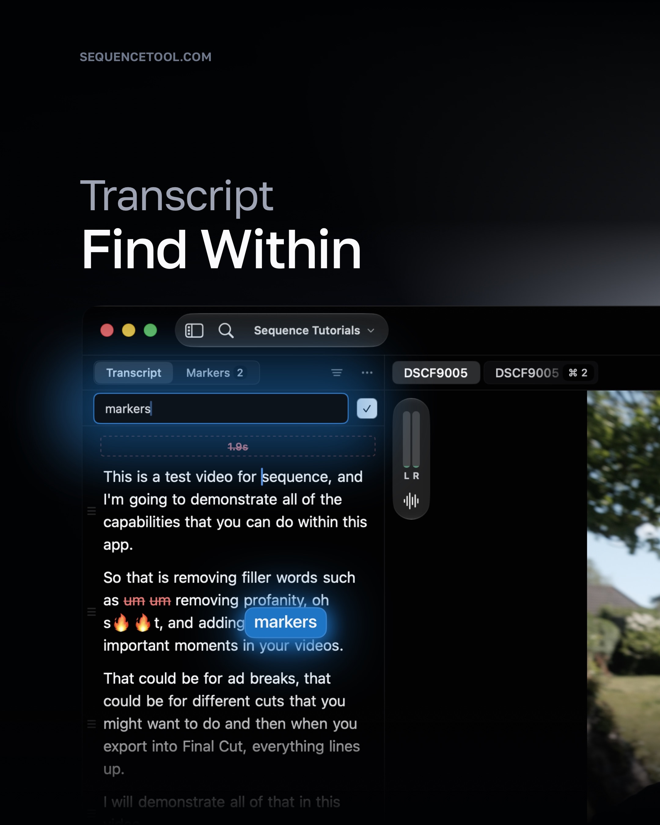Find the moment quickly with 'Find Within Transcript'.