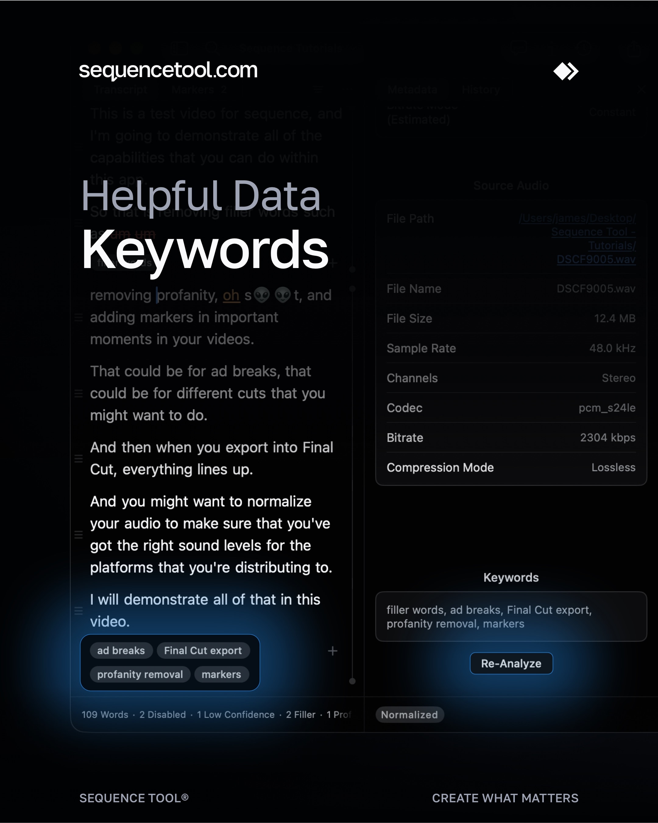 Keywords are here! Generated from your transcript, shown in FCP.