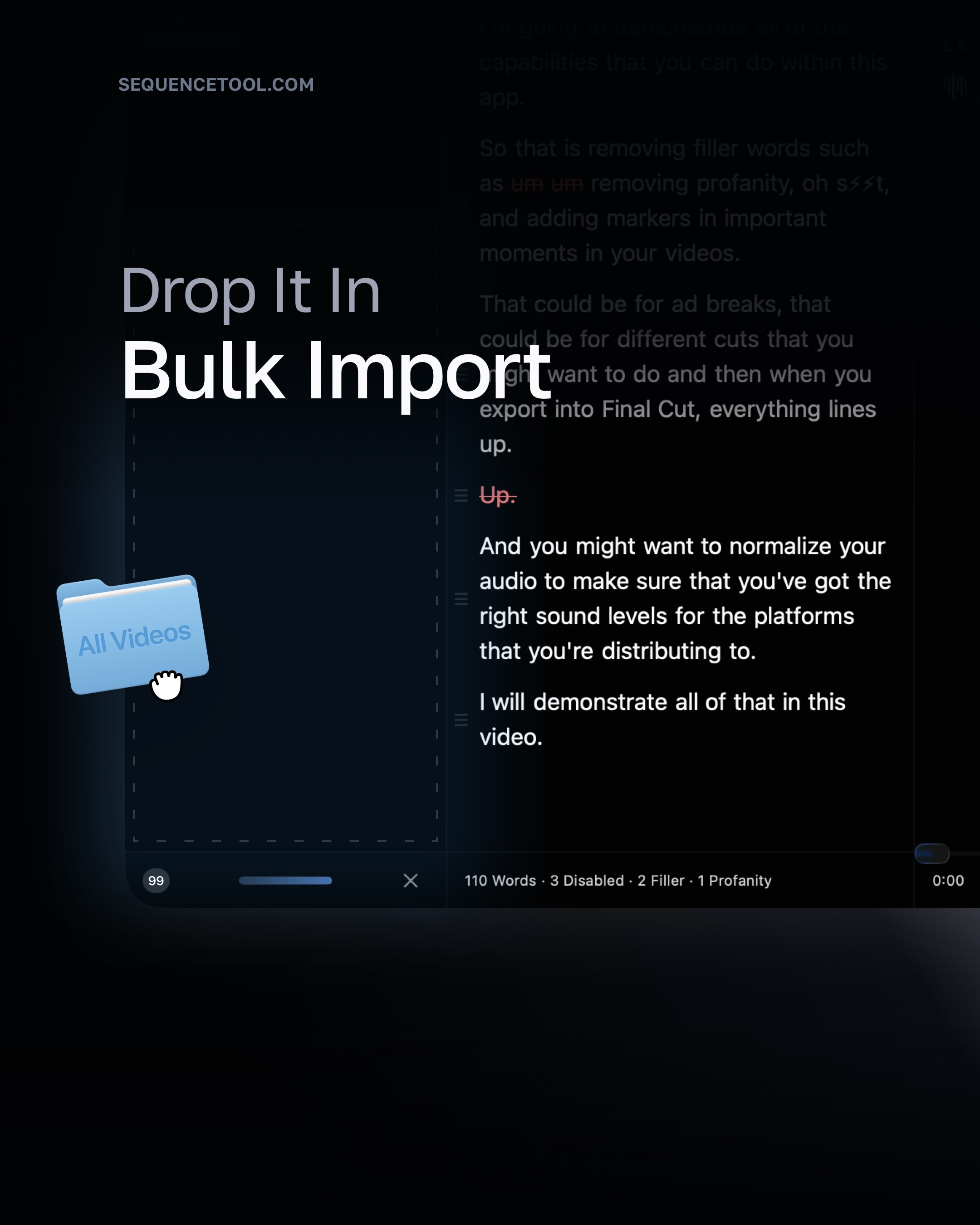 Bring your catalog into Sequence. Bulk transcribe, organize, find, and edit faster.