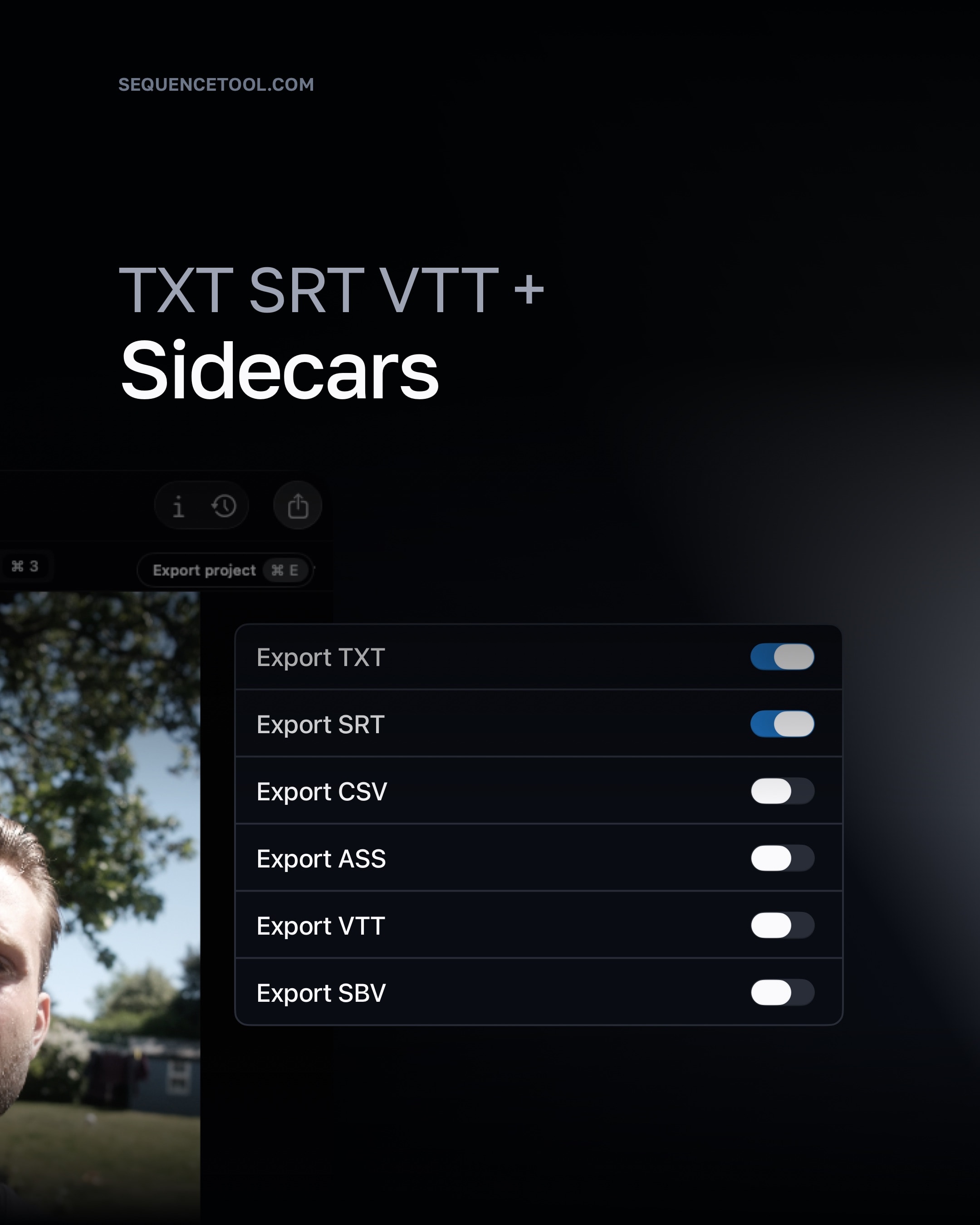 Create TXT, CSV, SBV, SRT, ASS, and VTT sidecars so all hand-off needs are covered.