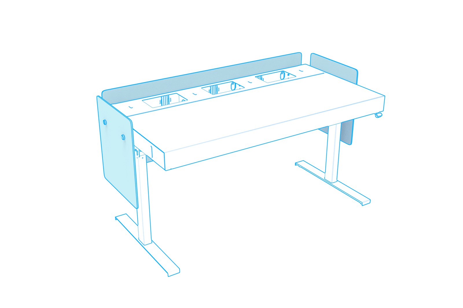 Animation showing the three modesty panels aligned and seated around the lectern.