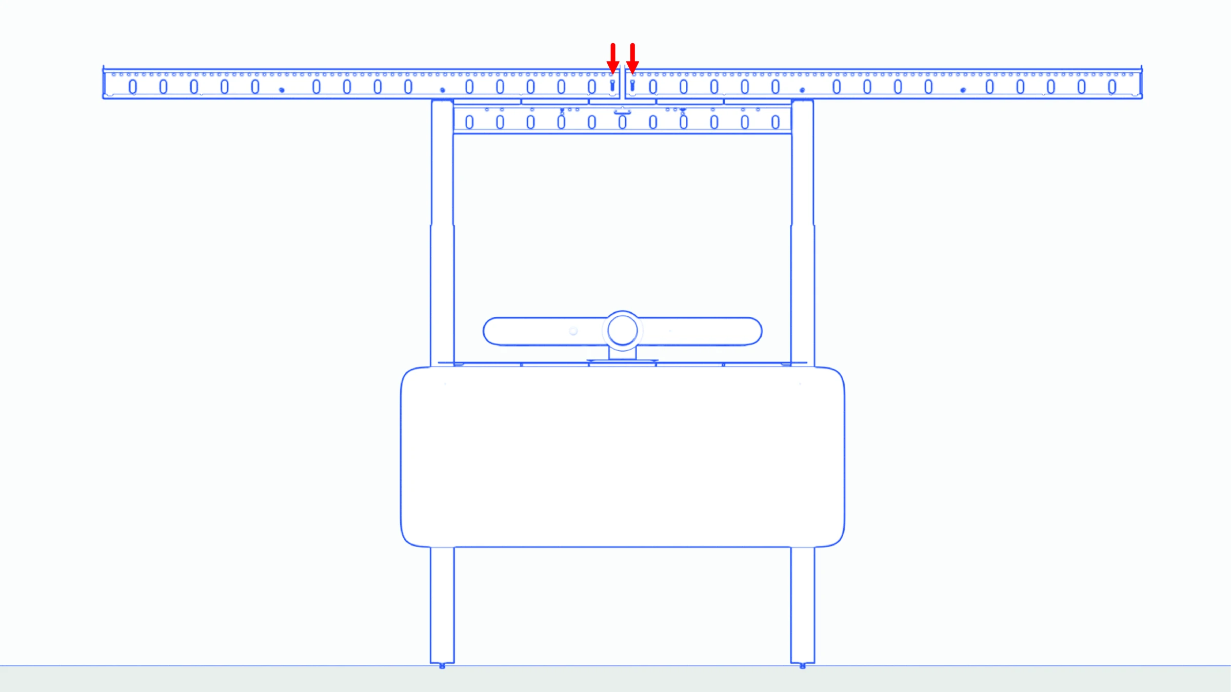 Two display-leveling screw positions indicated near the center of the structure.