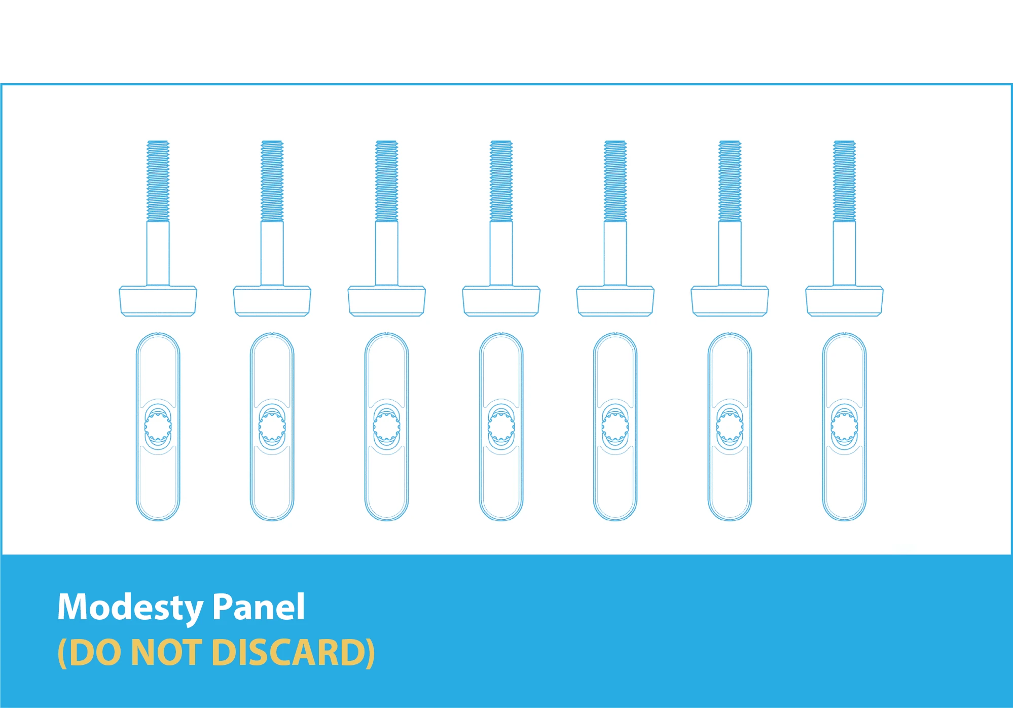 Modesty-panel hardware pack with thumbscrews and spacers, labeled do not discard.
