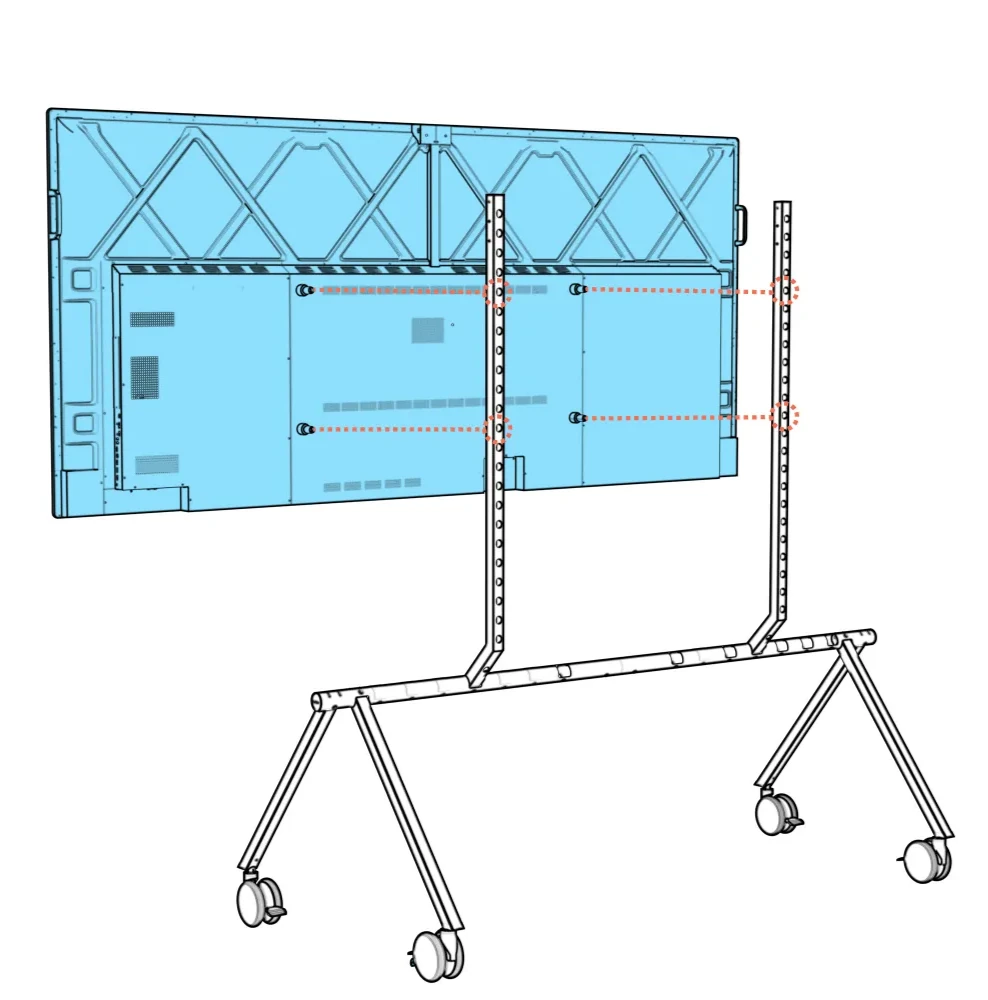 Display aligned with mounting holes at the selected height on both stand columns.