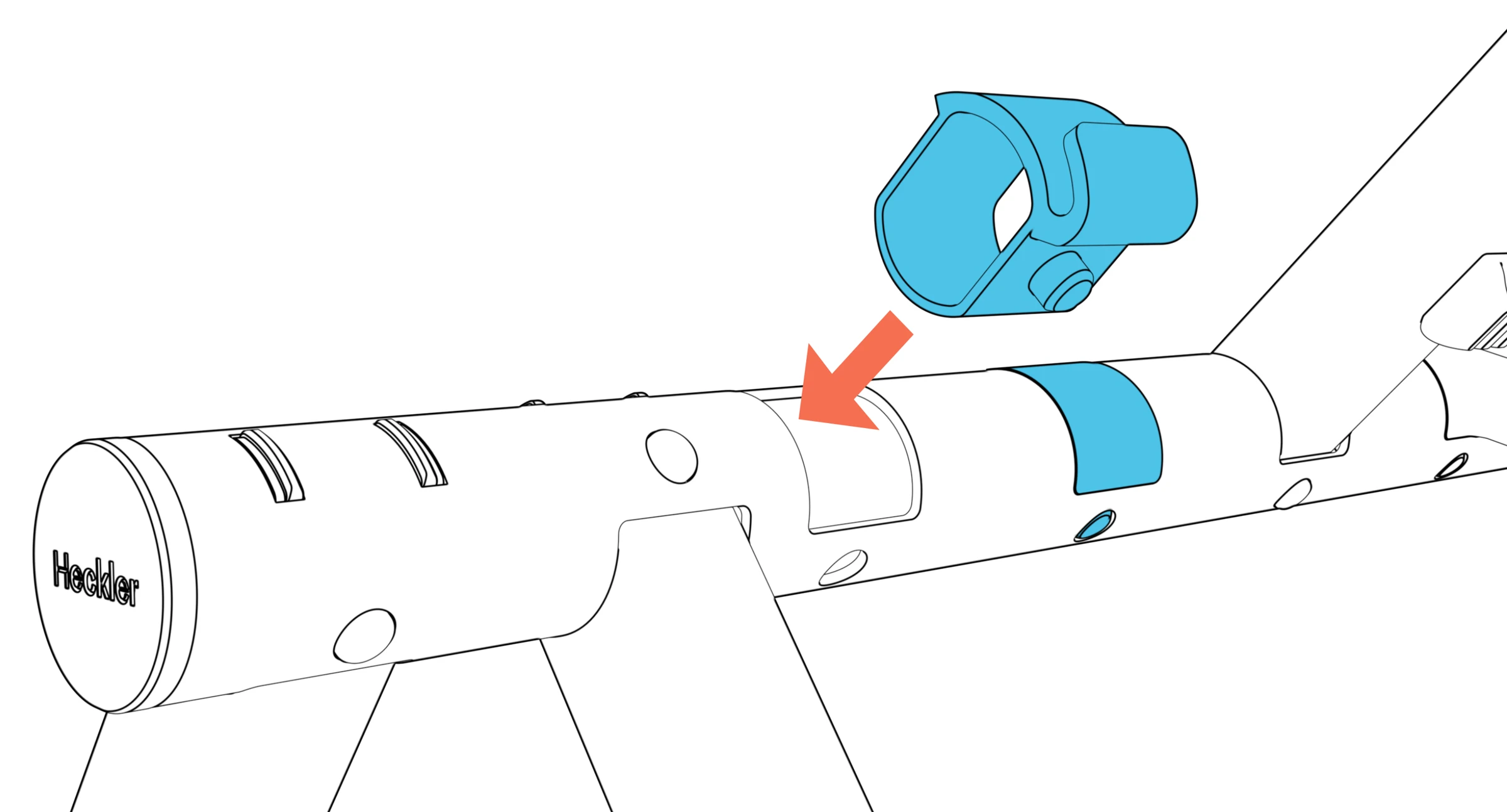 A beam cable hook aligned with an unused beam socket.