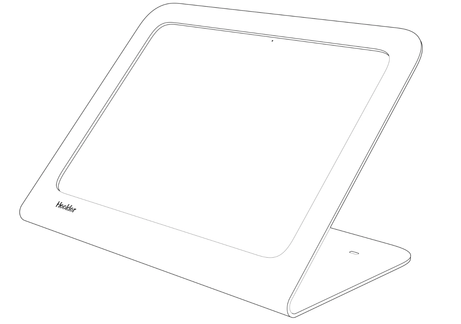Front view of the assembled WindFall Stand with the iPad screen visible within the bezel.