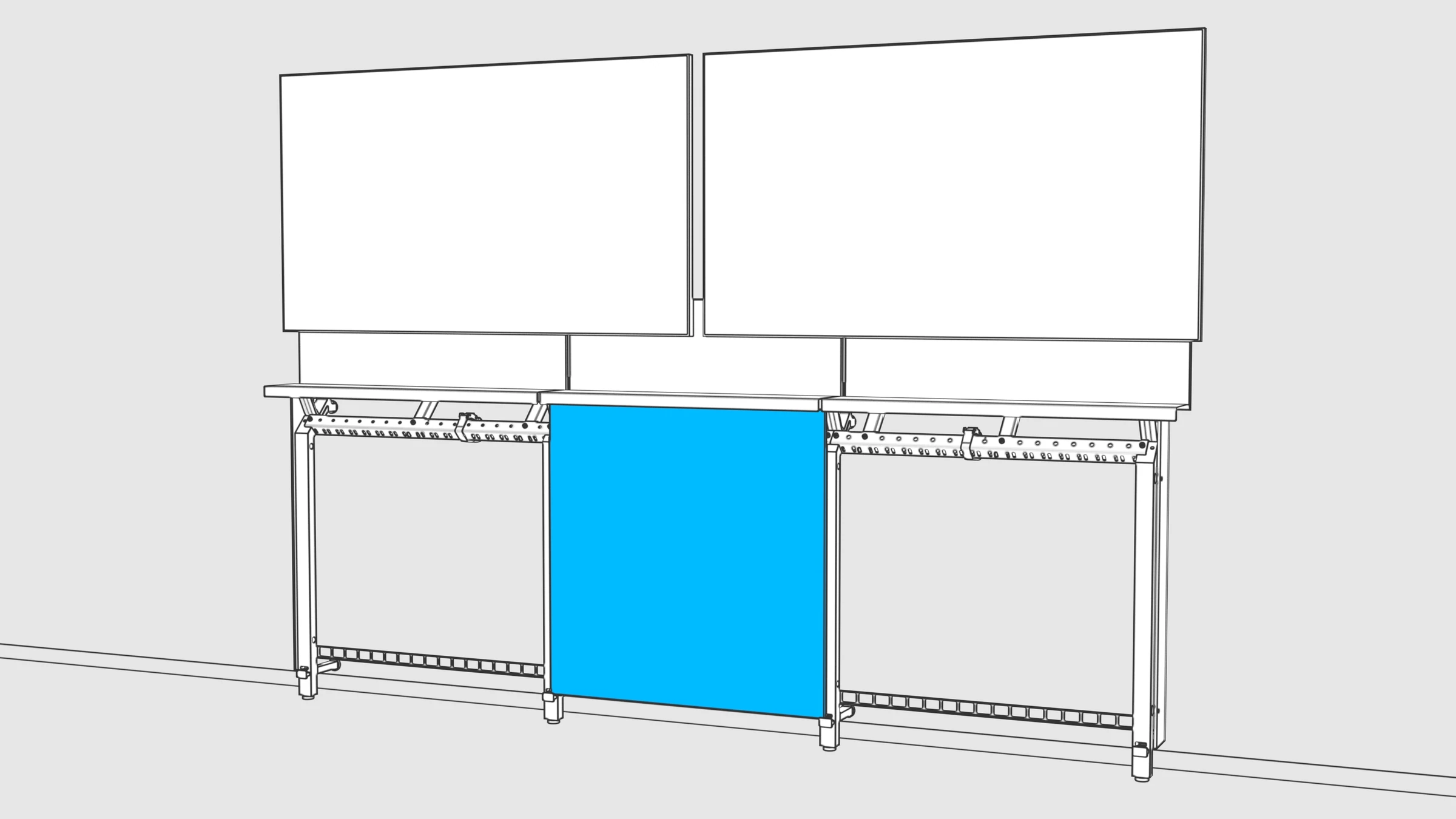 Inner front panel seated vertically in the center bay below the displays.