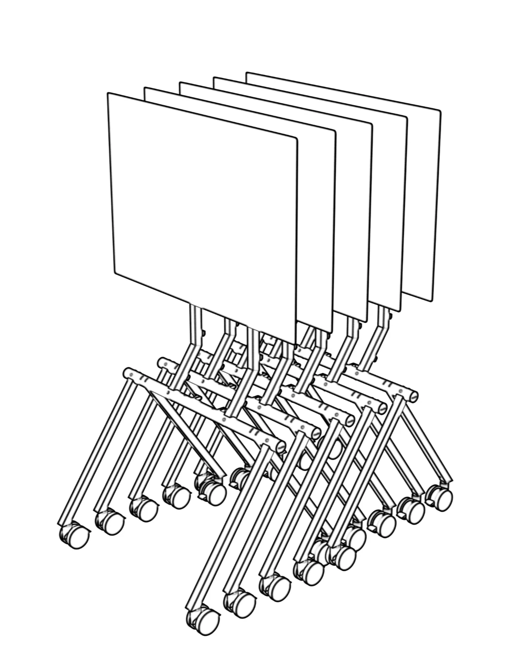 Multiple Surface Hub stands nested together.
