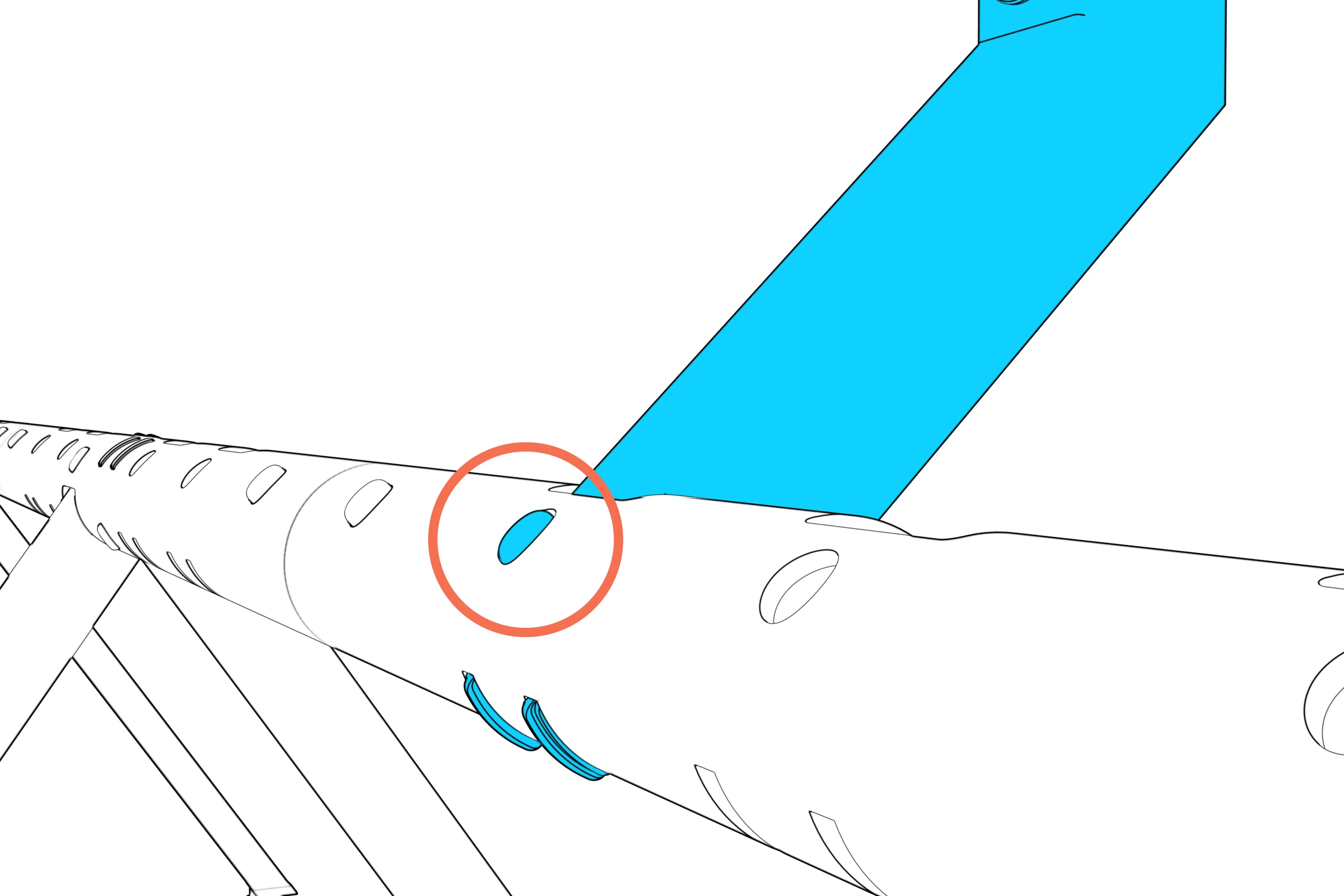 Close-up of the column spring-button head projecting through the beam.
