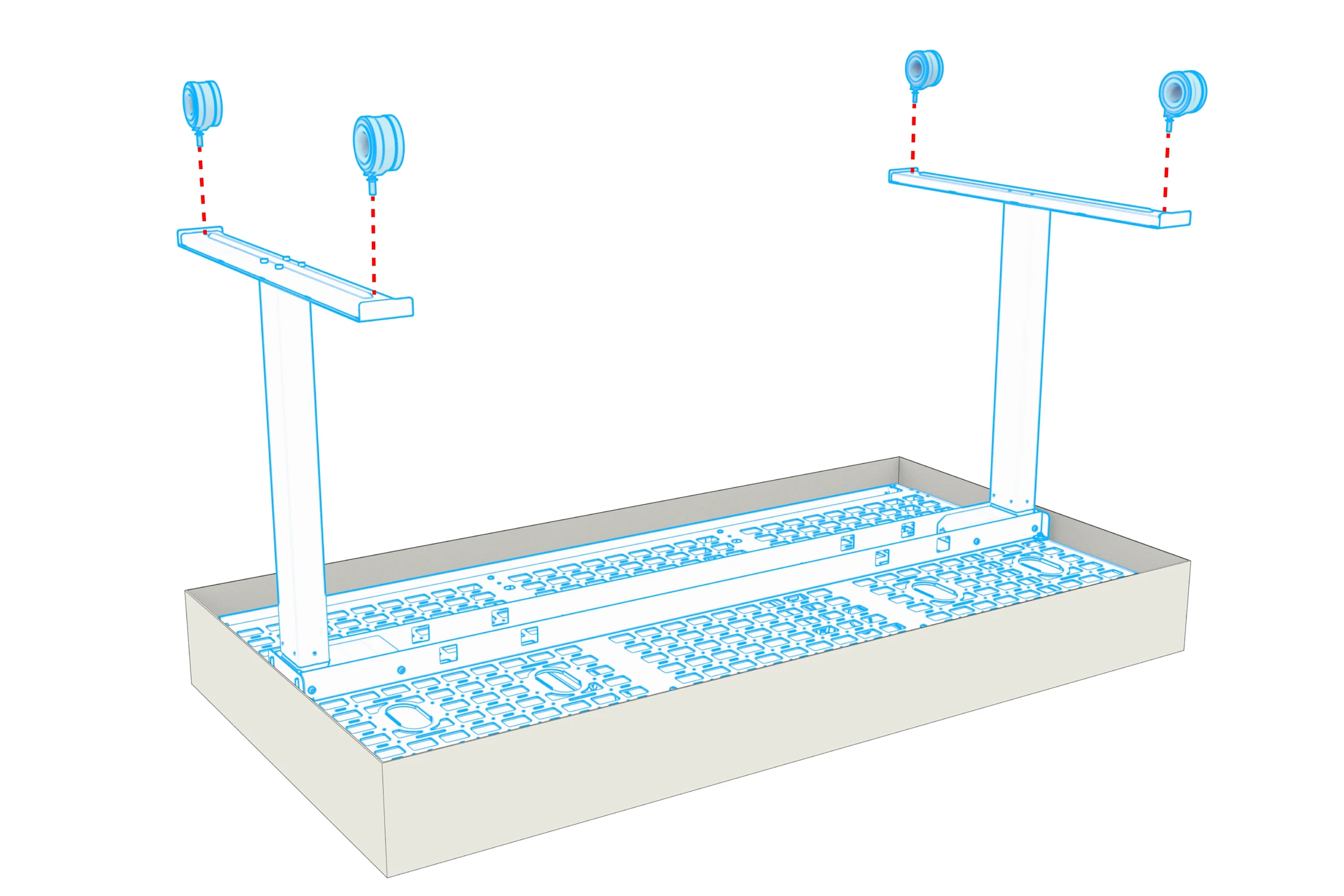 Four optional casters aligned with the ends of the lectern feet.
