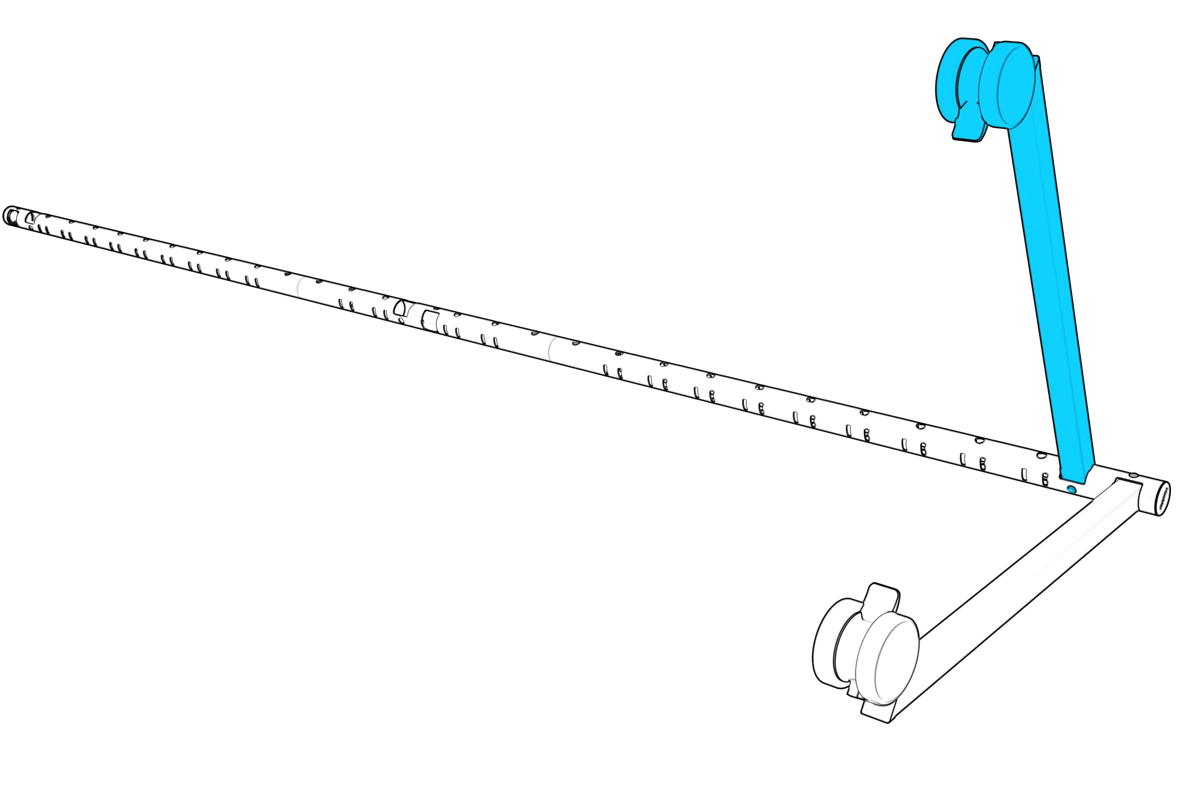 Second leg entering the rear socket while the first leg rests on the surface.