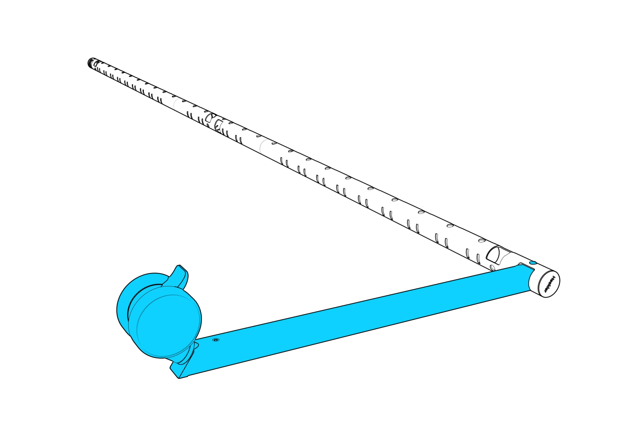 Beam resting on a surface with the first leg installed.
