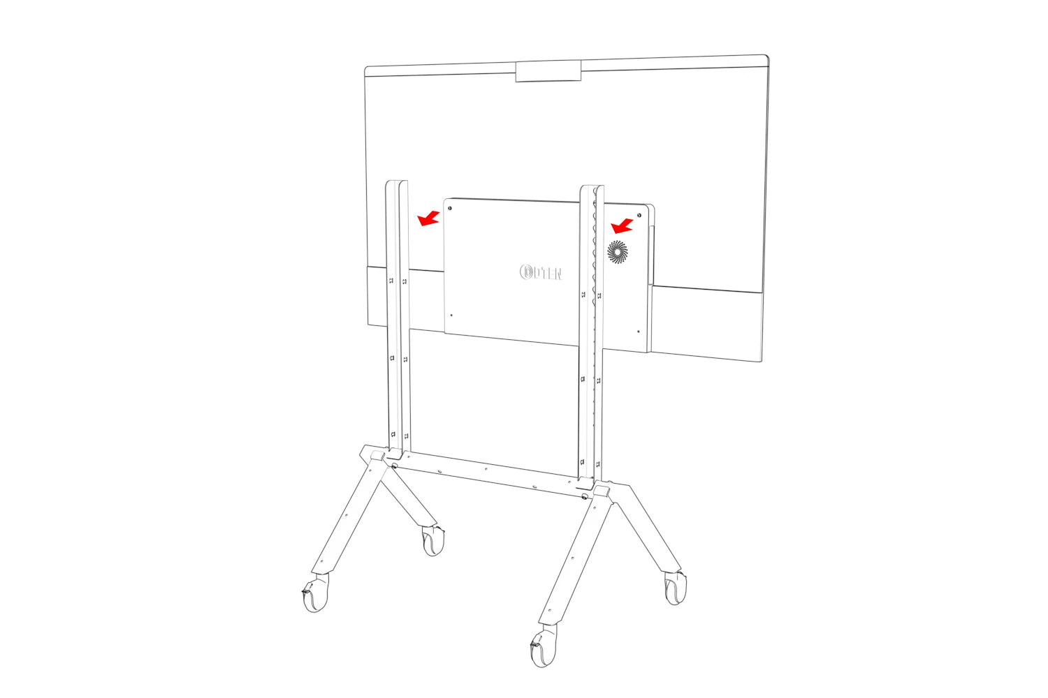 Rear of the display aligned with selected keyholes on the cart rails.