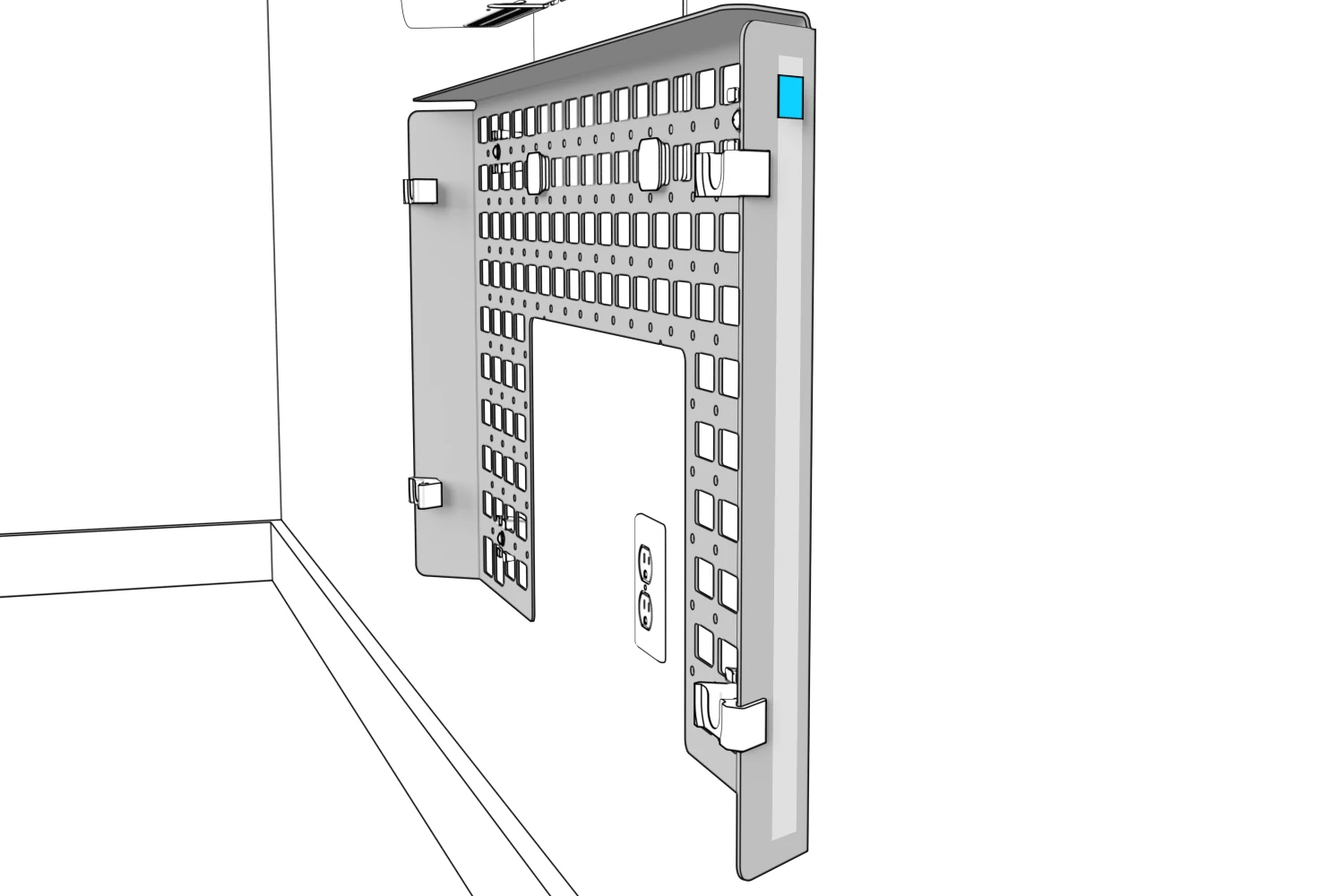 Alcohol wipe on the rear-right edge of the Credenza Neo chassis.