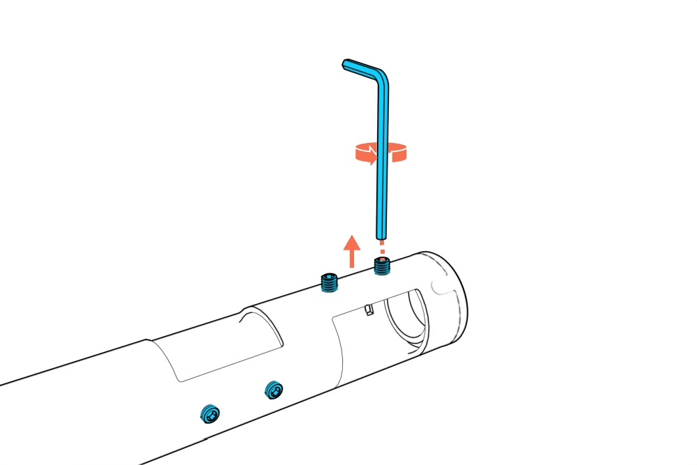 Hex key backing out the two set screws beside a leg socket.