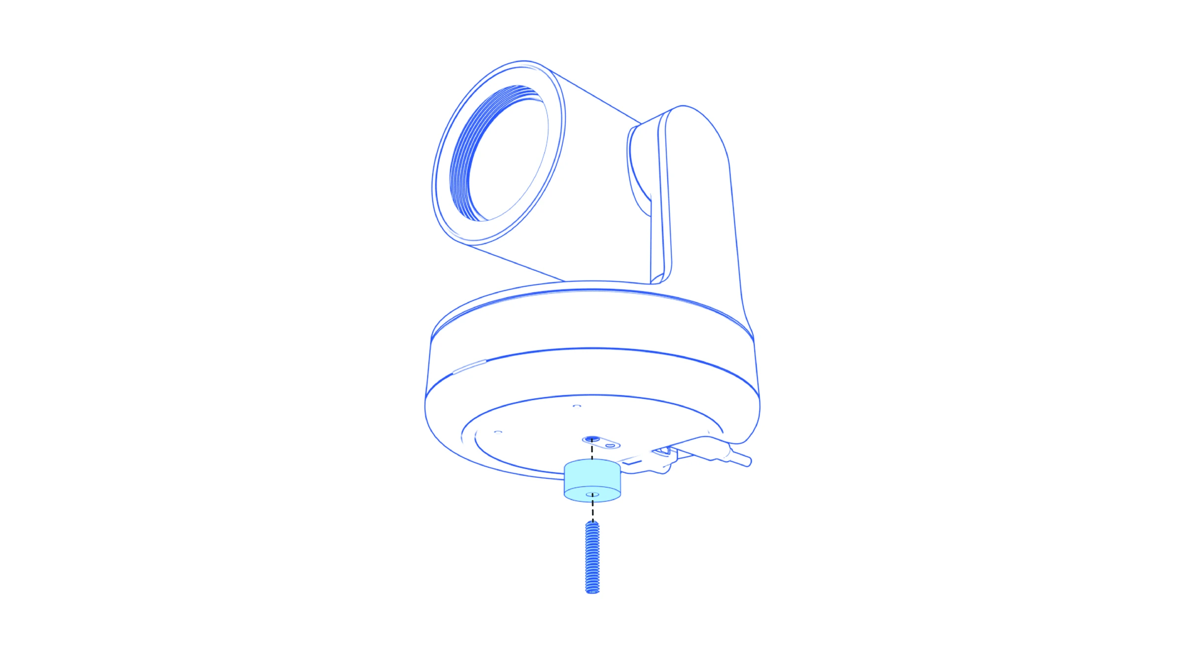 Set screw and spacer aligned beneath a PTZ camera.