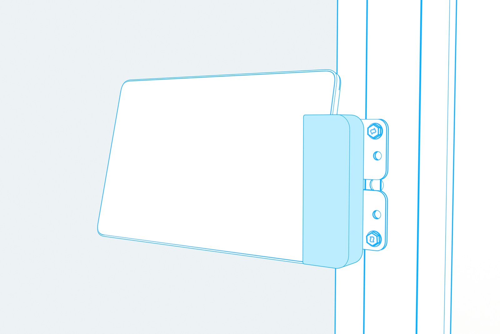 Animation showing the magnetic cover moving over the exposed mullion fasteners beside the Neat Pad.