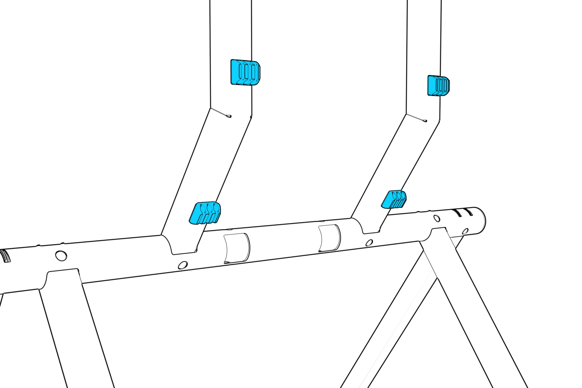 Four rectangular cable managers installed in the lower sections of the columns.