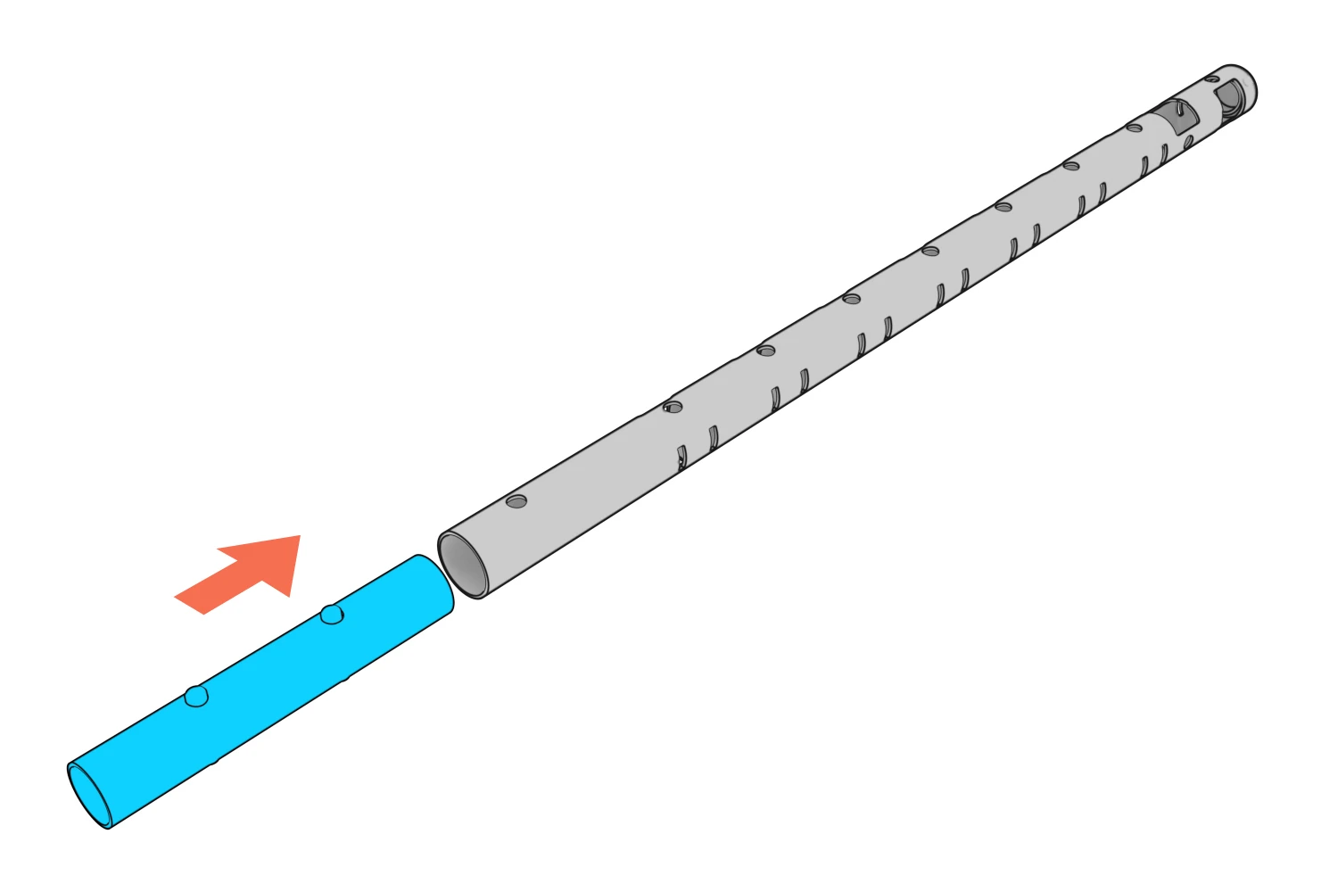 Coupler aligned with the end of a detached beam half for storage.