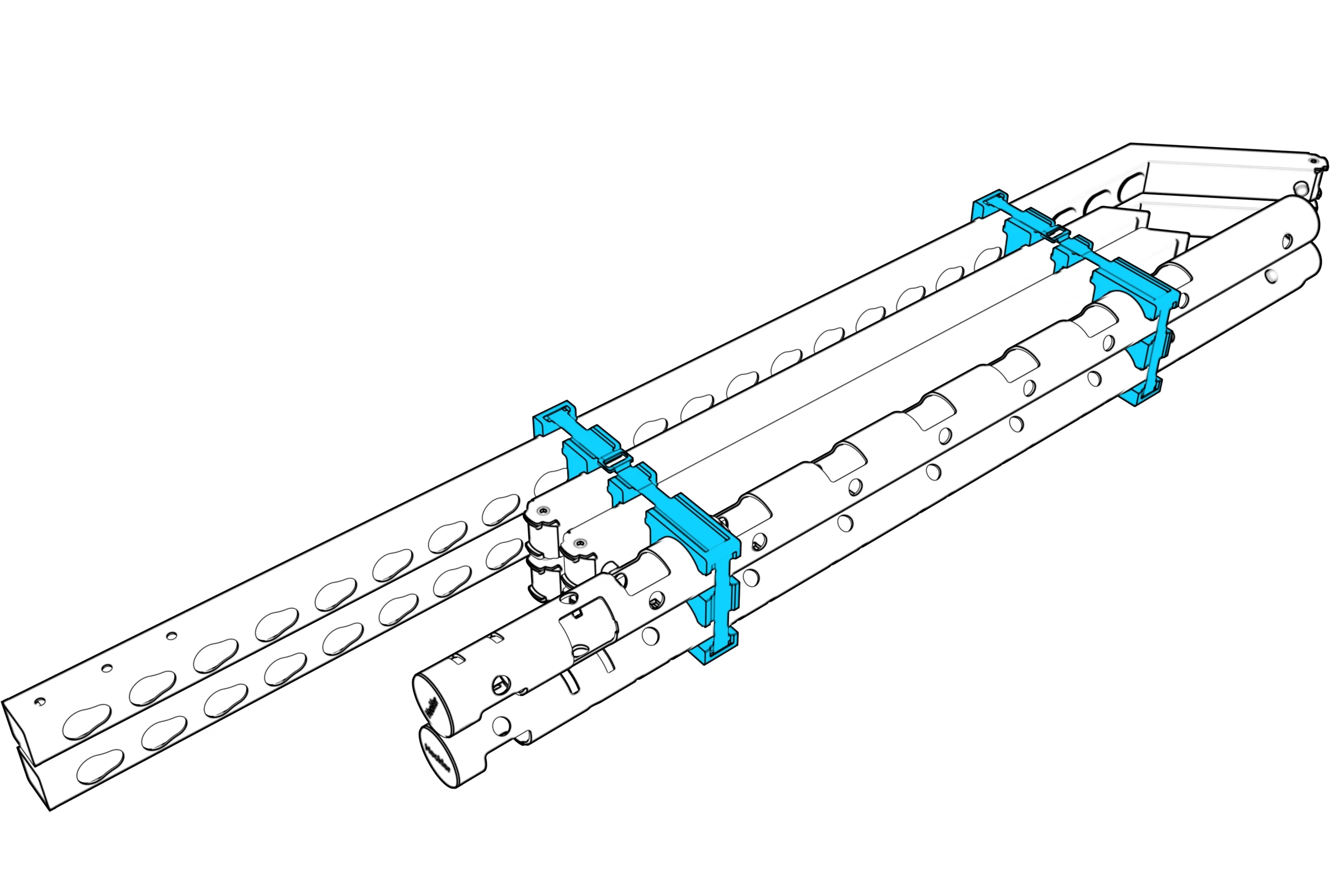 Straps tightened around the components held in the storage rings.
