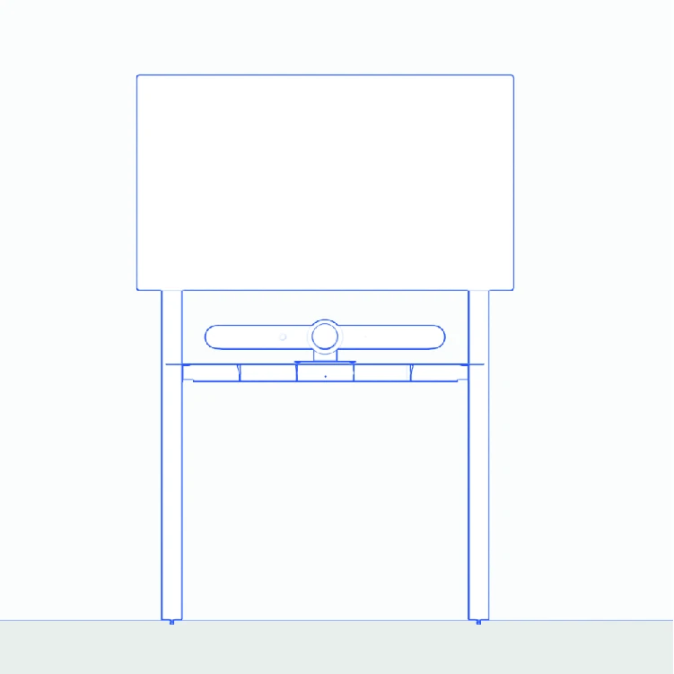 Shelf installed below the display with a camera placed on top.