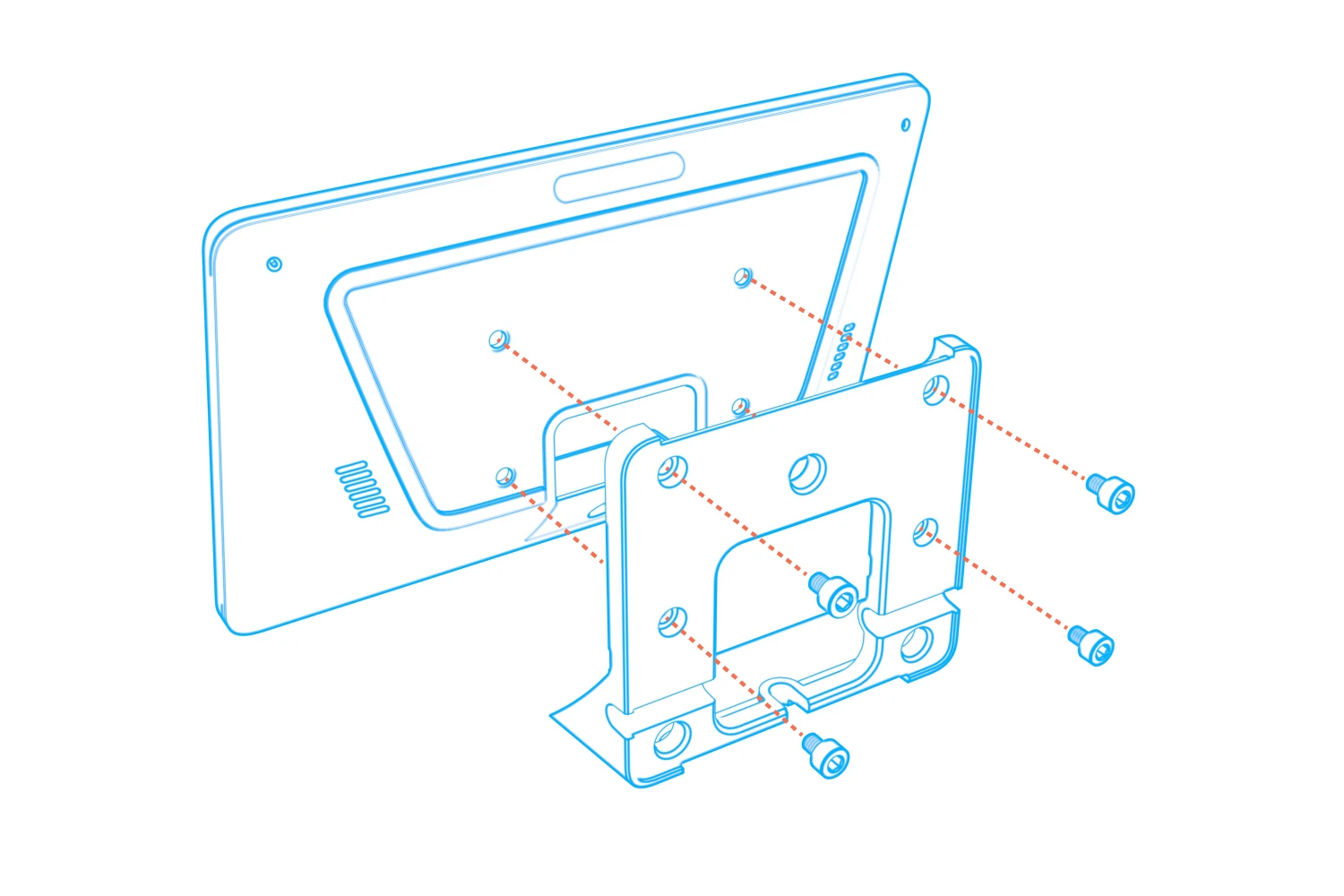 Neat Pad rear with its mount adapter and four screws aligned at the attachment holes.