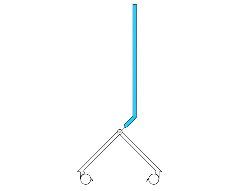 Bent column upright above the beam socket.