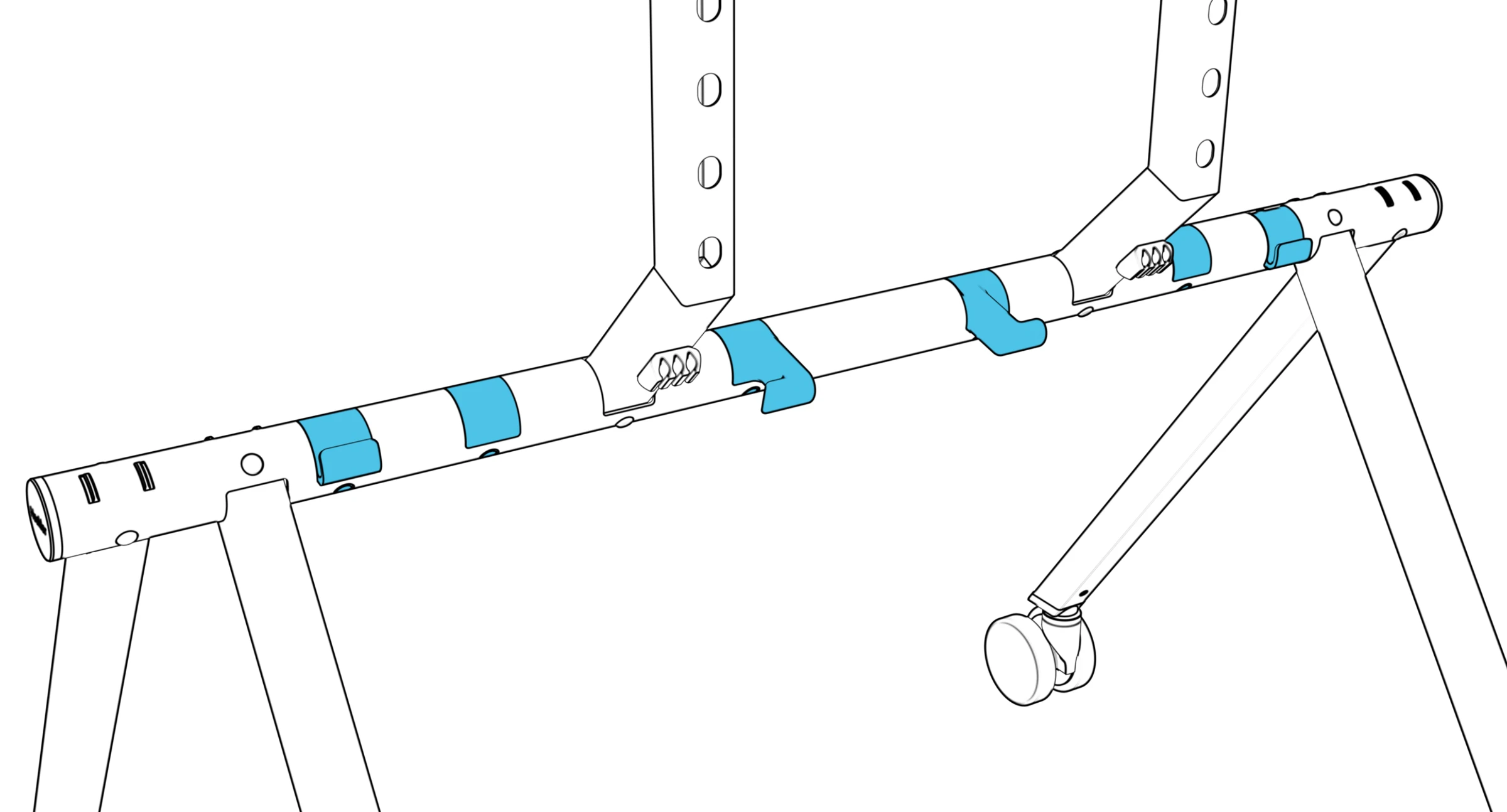 Cable guides, plugs, and cord-wrap hooks installed in unused beam sockets.