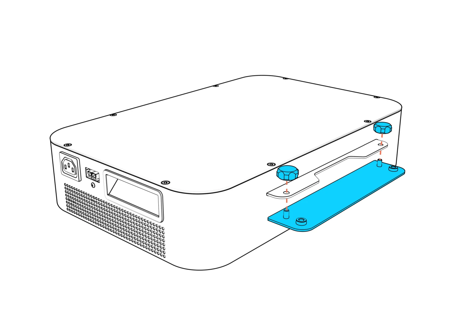 Battery bracket aligned with the side of the battery and two thumb nuts.