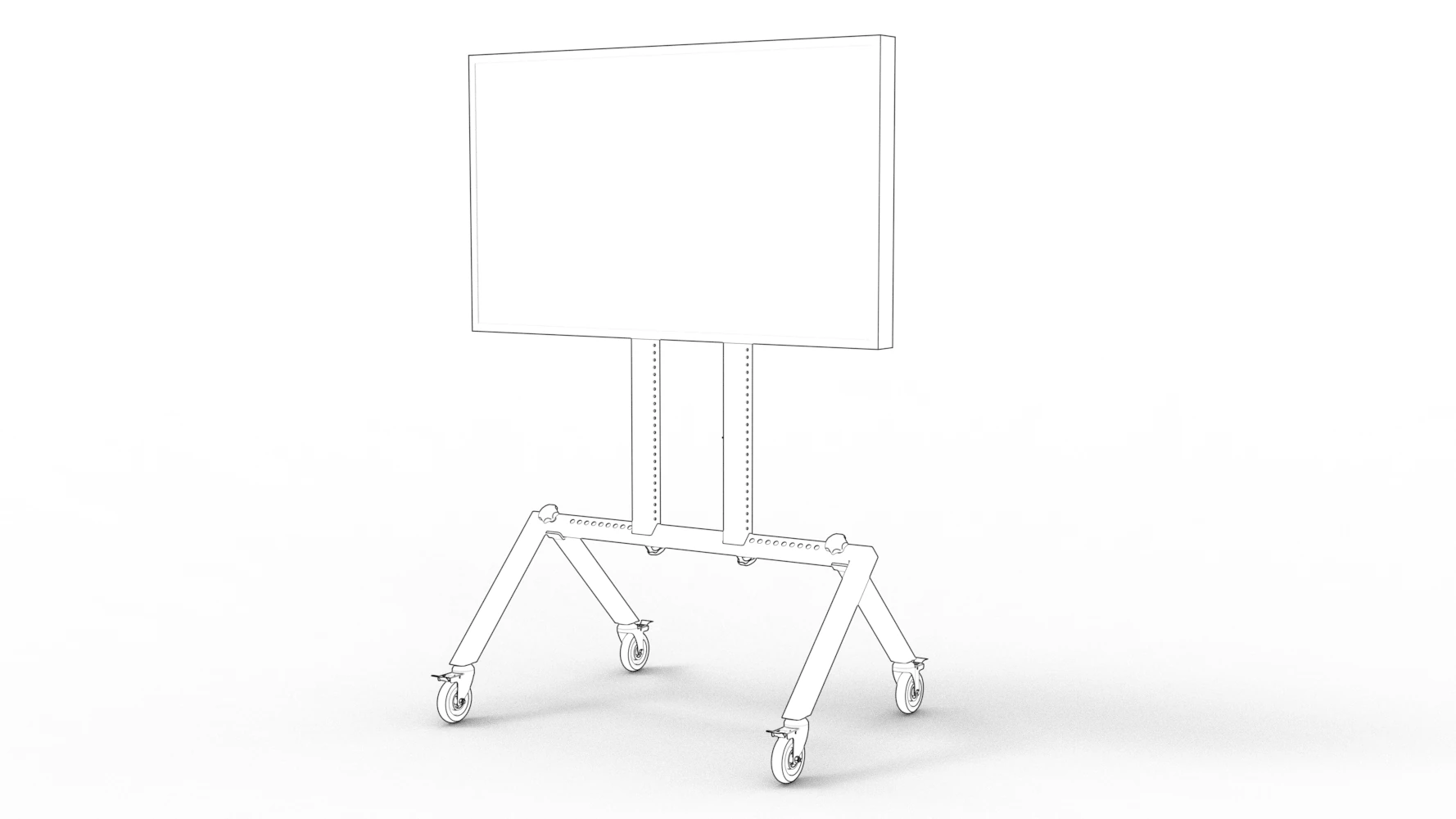 Completed cart supporting a vertically oriented display.