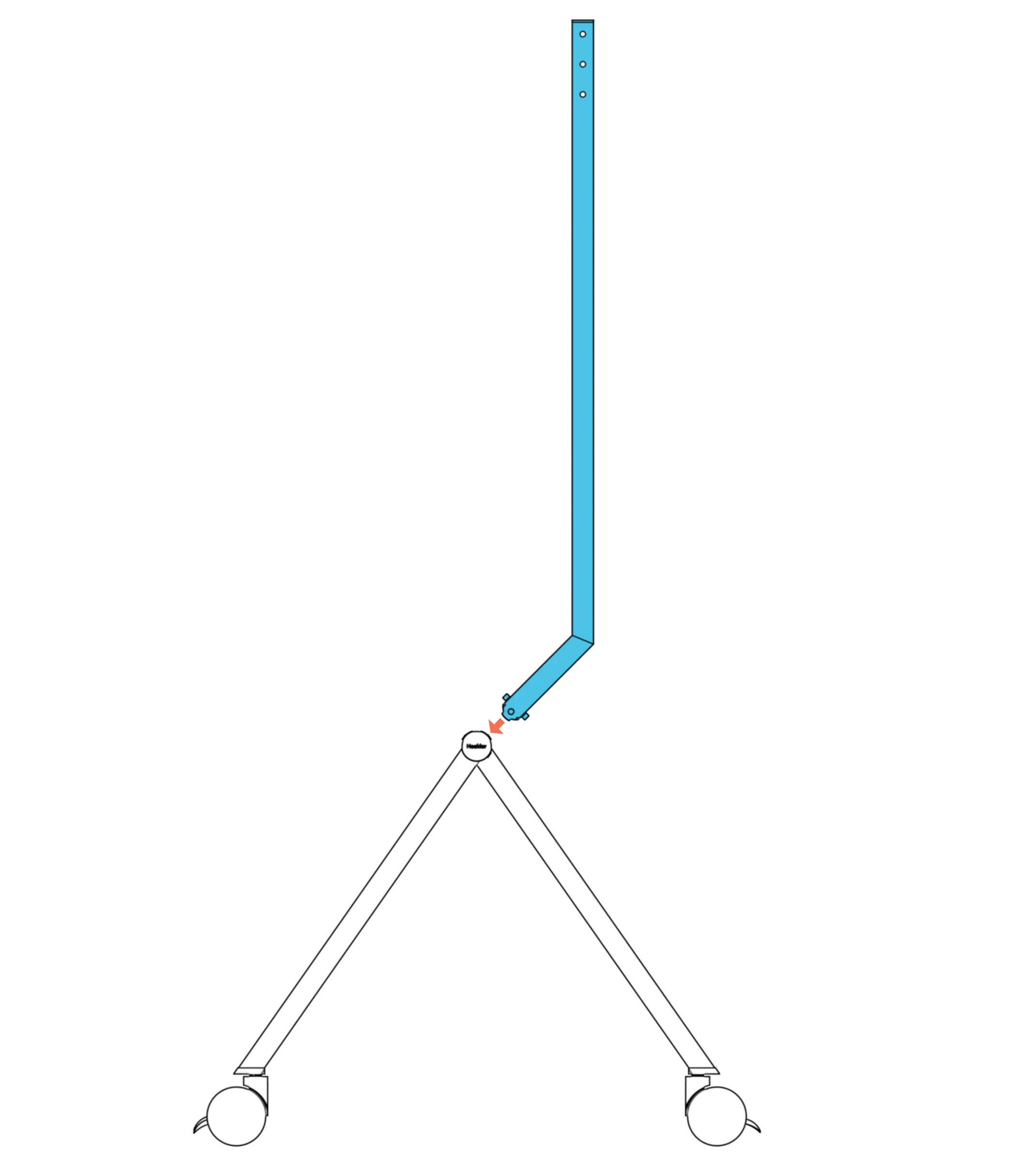 Side view of a display column held vertically above its beam socket.
