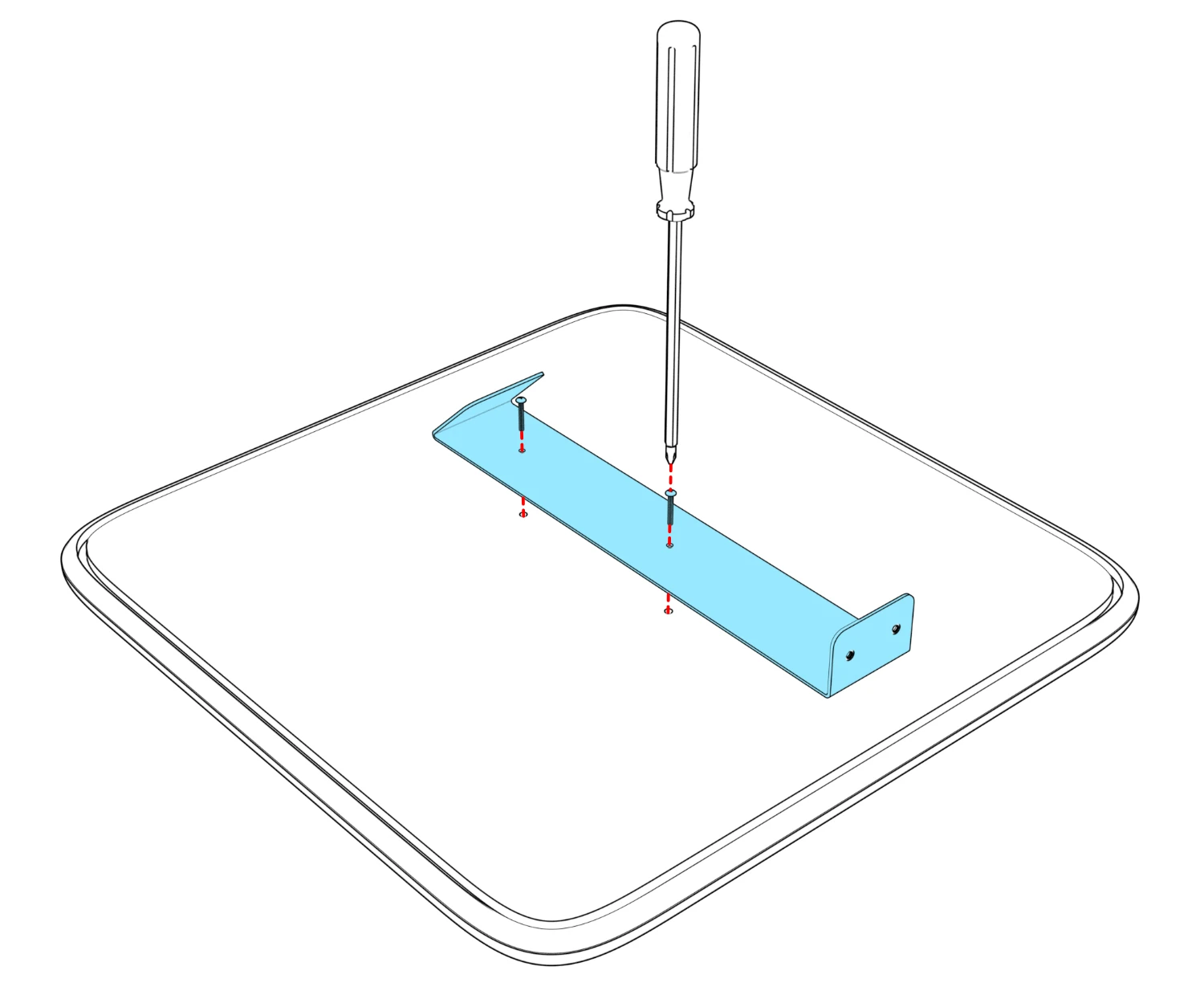 Panel bracket aligned with the panel’s rear holes and fastened using a screwdriver.