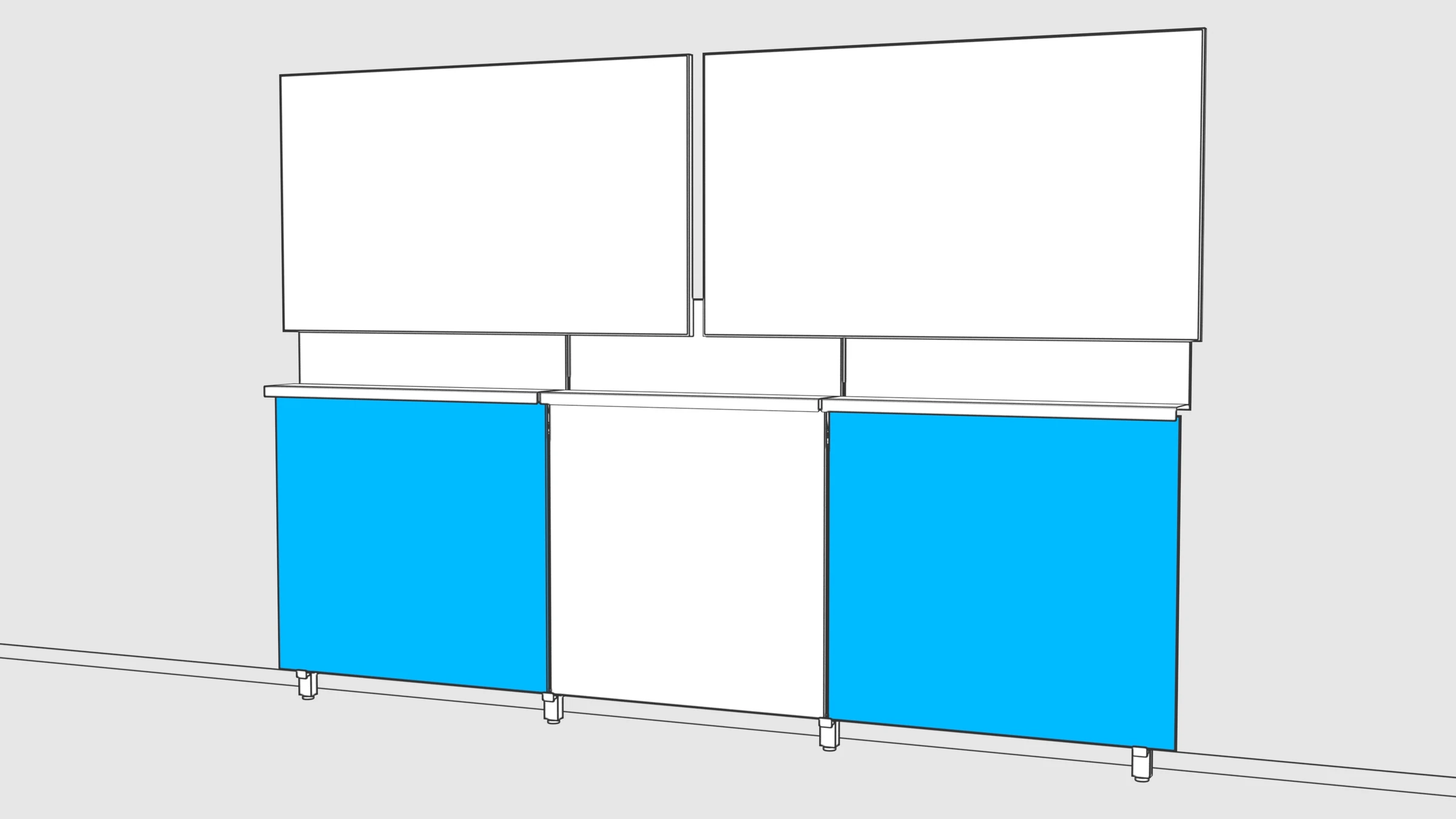 Two outer panels highlighted on either side of the installed inner panel.