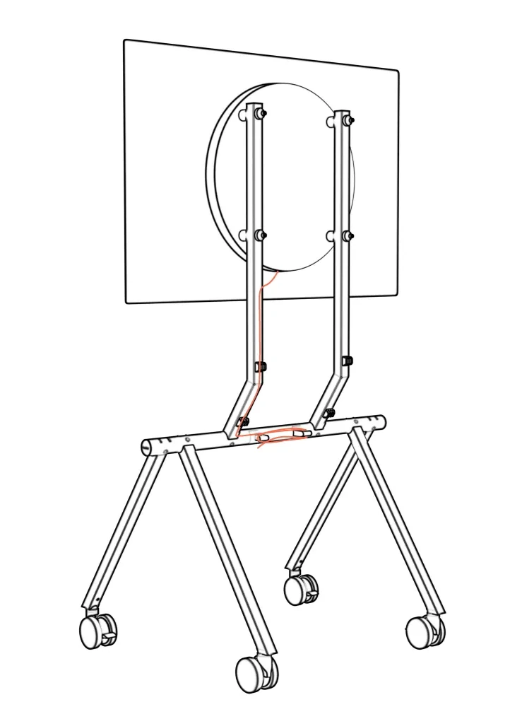 Cable routed from the Surface Hub down a column and along the beam toward the floor.